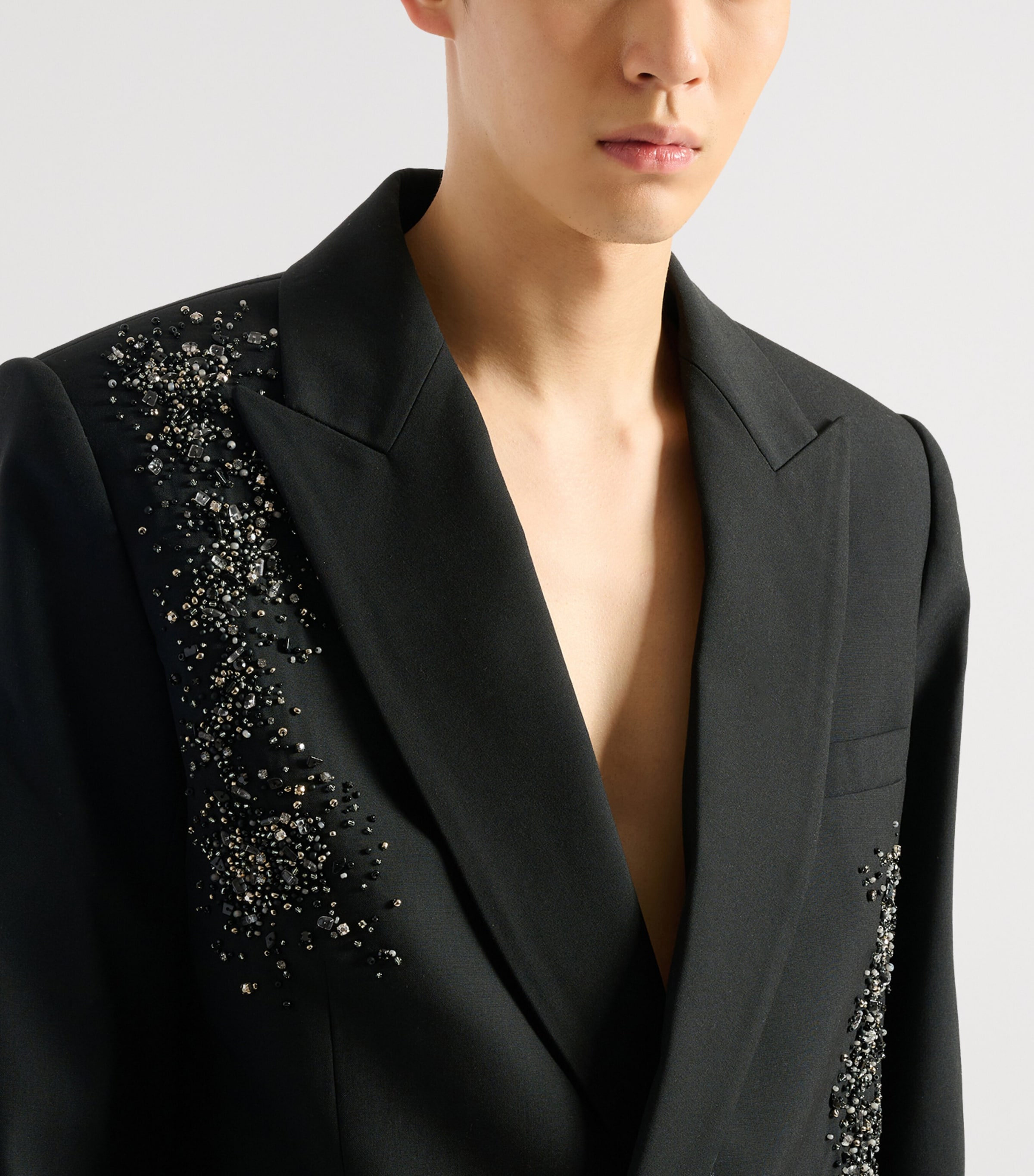 Balmain Mens Wool Embroidered Double-Breasted Blazer Eaa Multi Noir Image 6