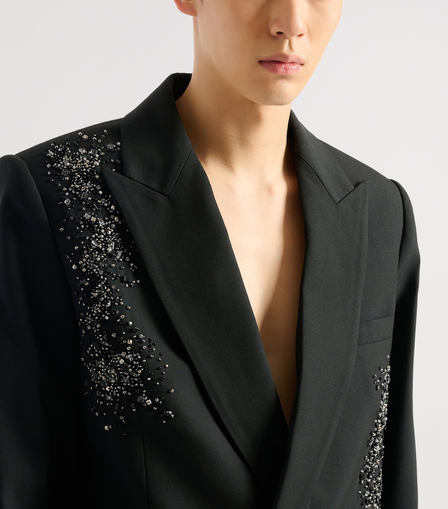 Balmain Mens Wool Embroidered Double-Breasted Blazer Eaa Multi Noir Image 6