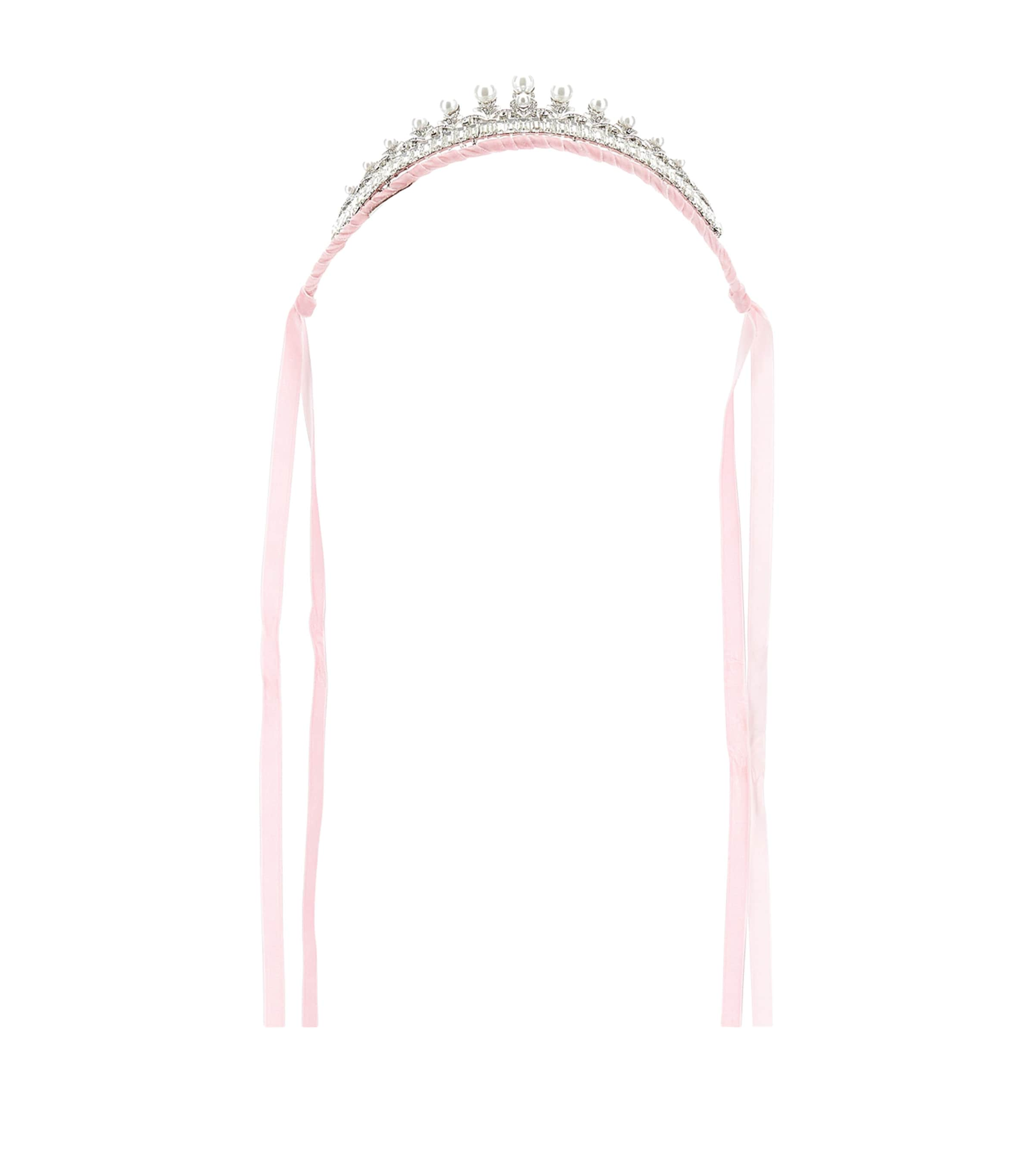 Monnalisa Kids' Velvet Embellished Self-tie Tiara In Pink