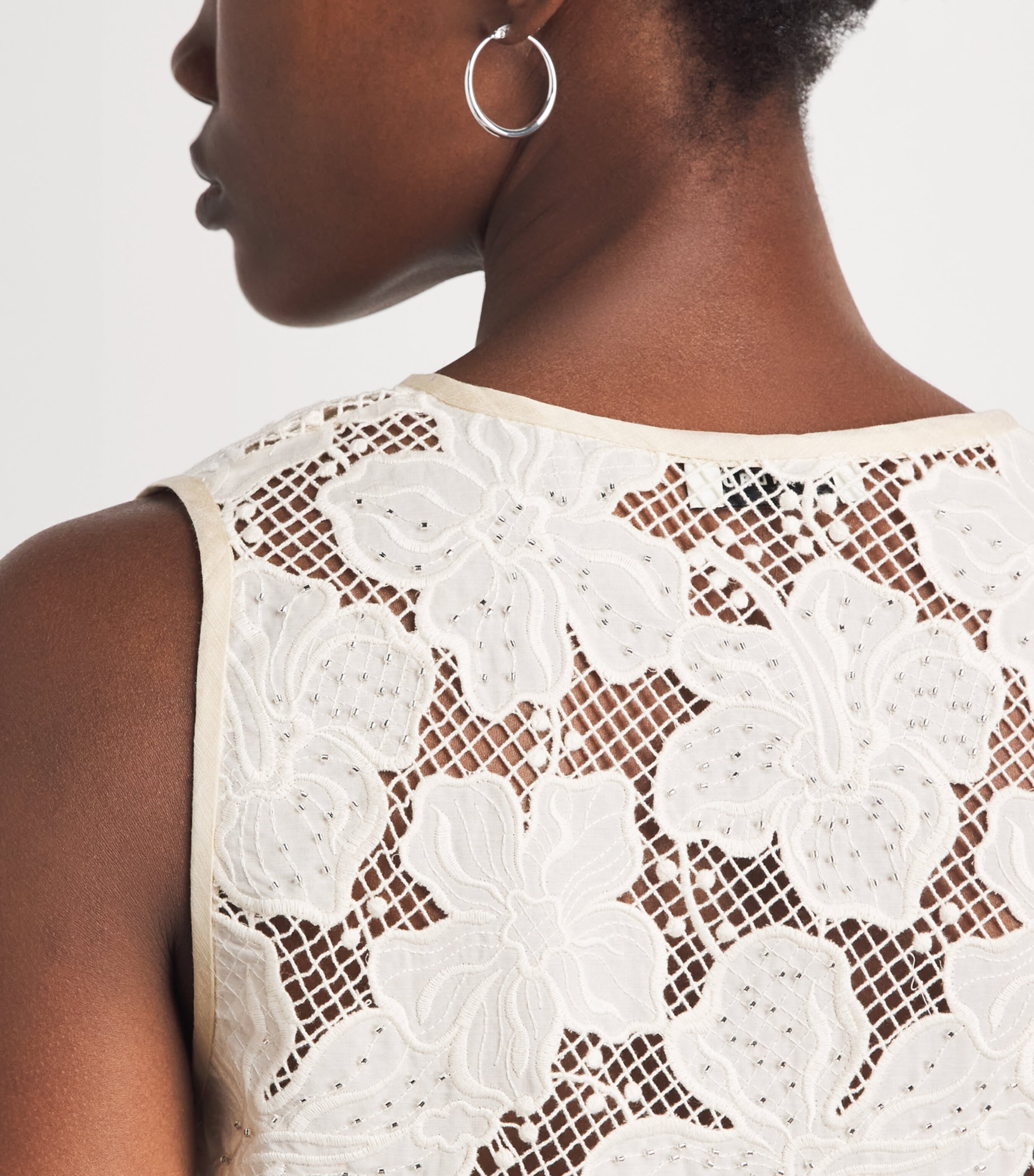 Sandro Paris Womens Guipure Lace Embellished Crop Top Ecru Image 3