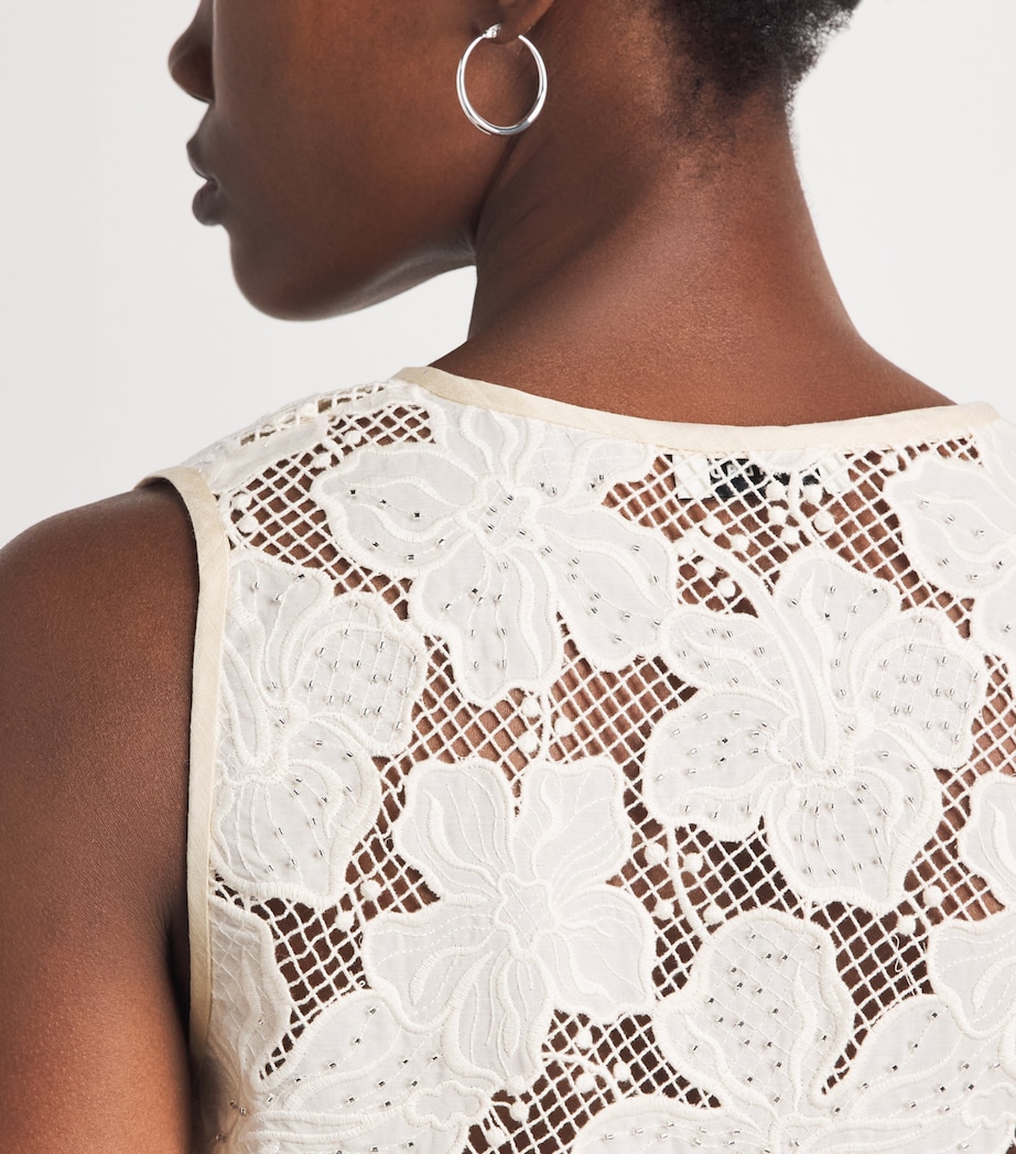 Sandro Paris Womens Guipure Lace Embellished Crop Top Ecru Image 3