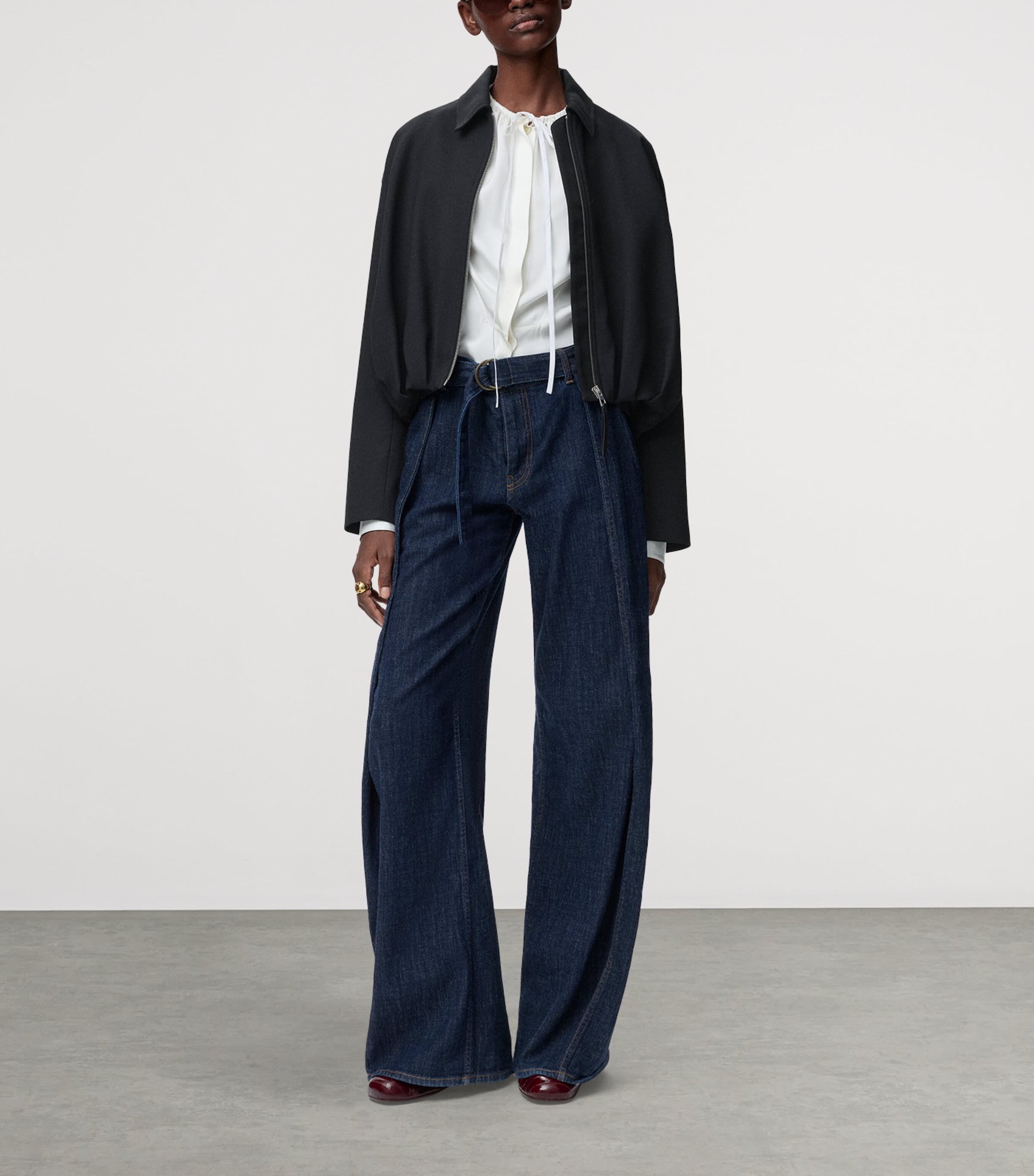 Wool Draped Bomber Jacket BLACK Image 2