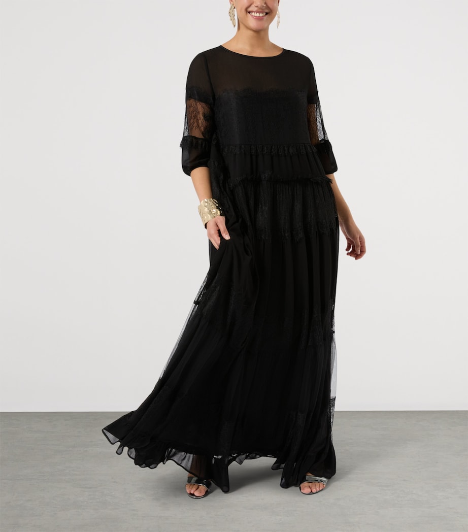Marina Rinaldi Womens Lace Tulle Maxi Dress Black Image 2