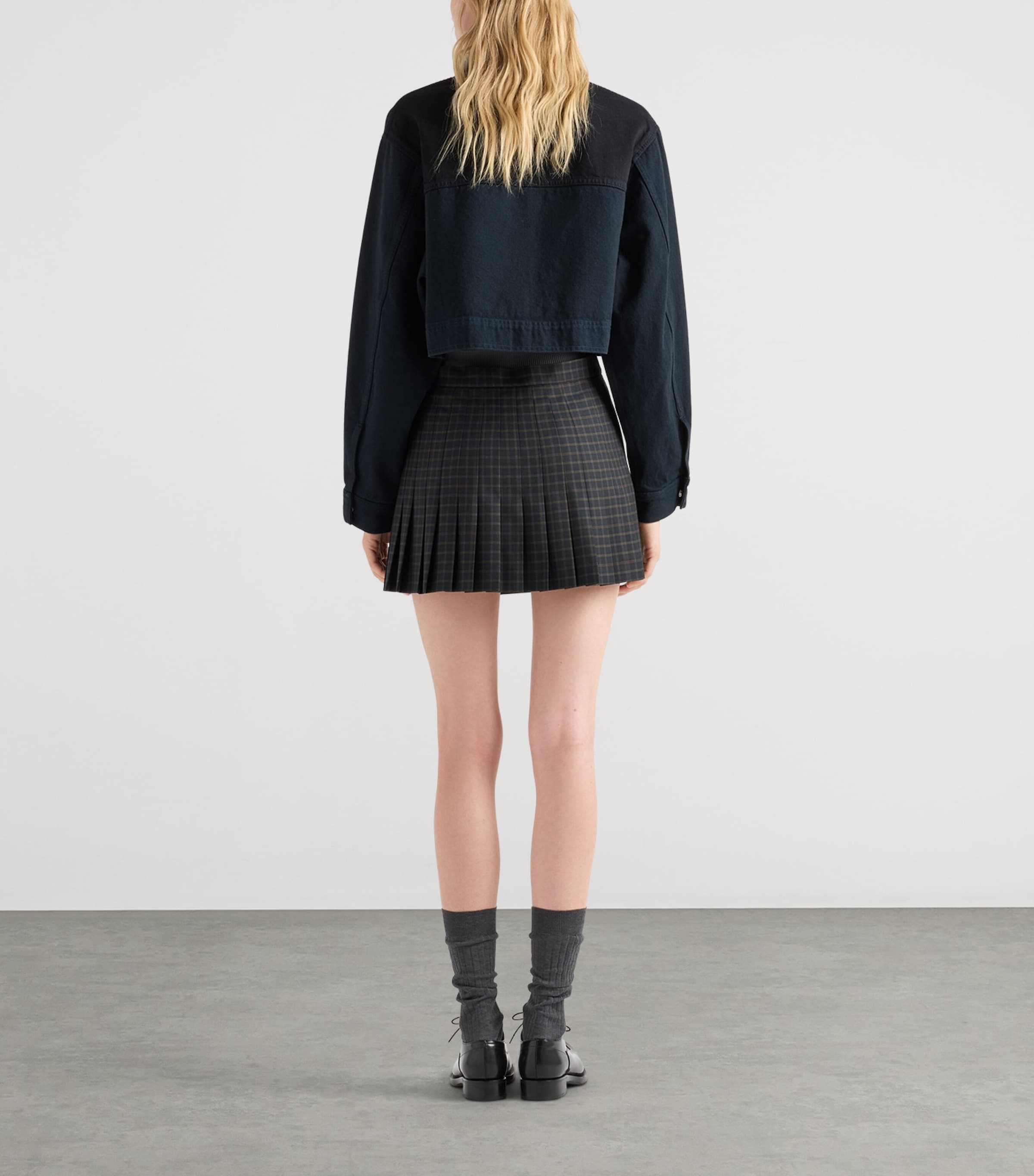 Prada Womens Wool-Blend Check Mini Skirt Blue Image 5