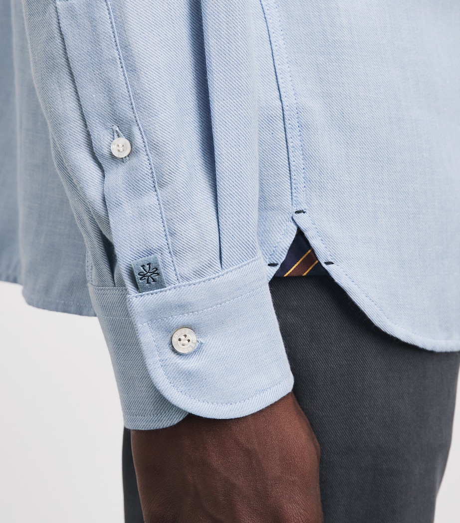 Jacob Cohën Mens Cotton-Cashmere Batavian Twill Embroidered Shirt Azure Image 3