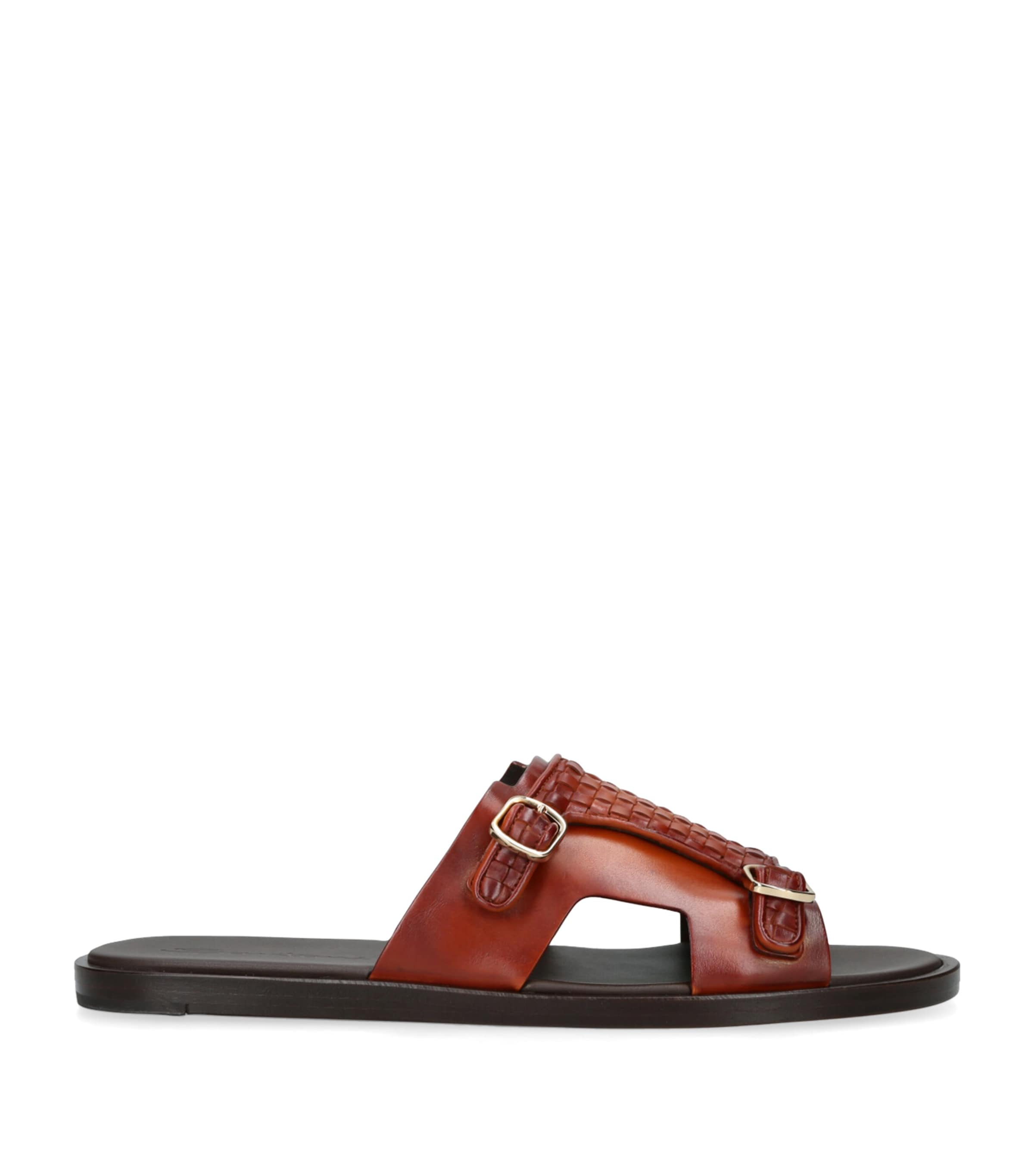 Santoni Leather Weave Sandals In Brown