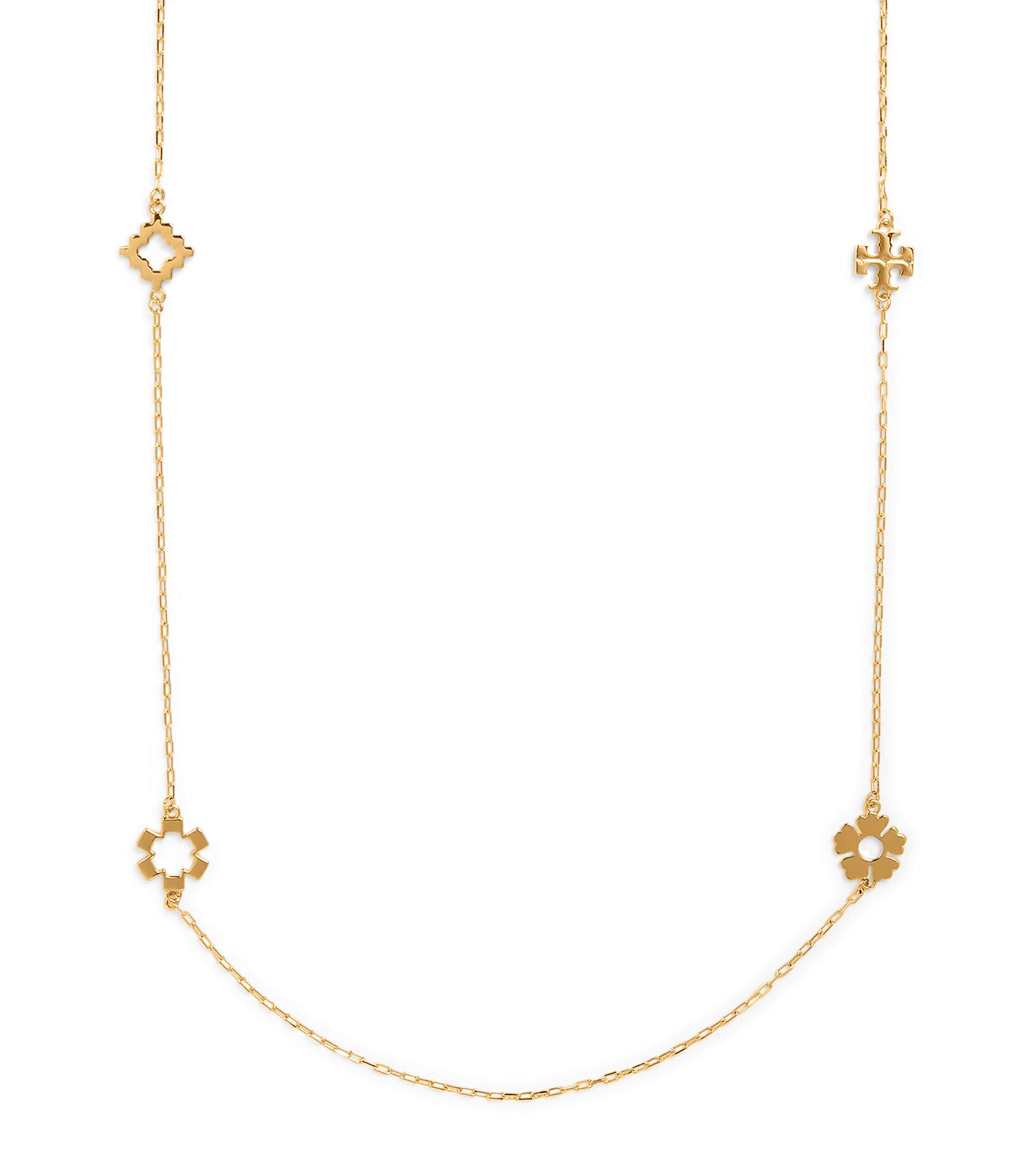 Tory Burch Long Kira Clover Necklace In Gold
