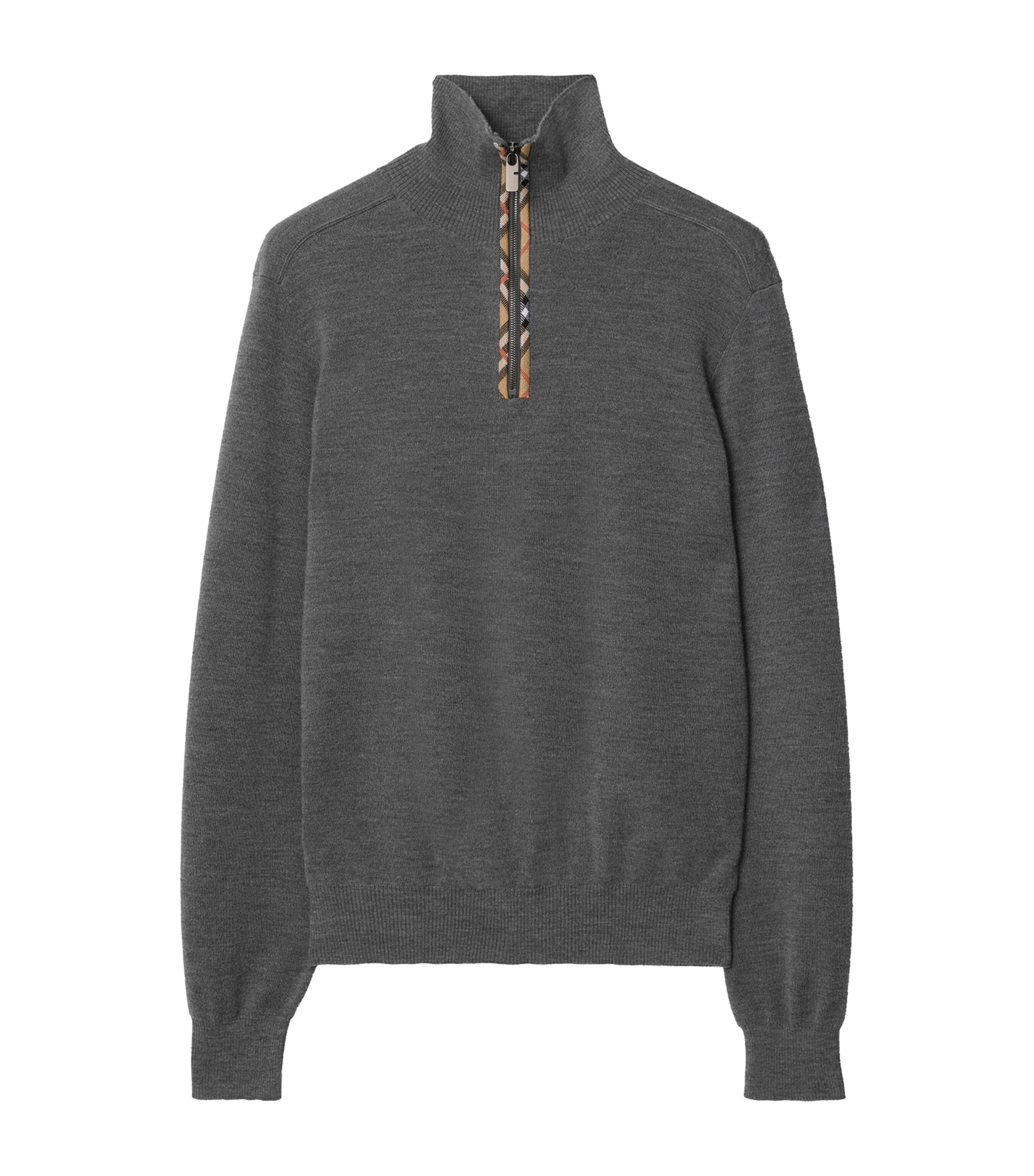 Wool Check-Trim Sweater GREY Image 1