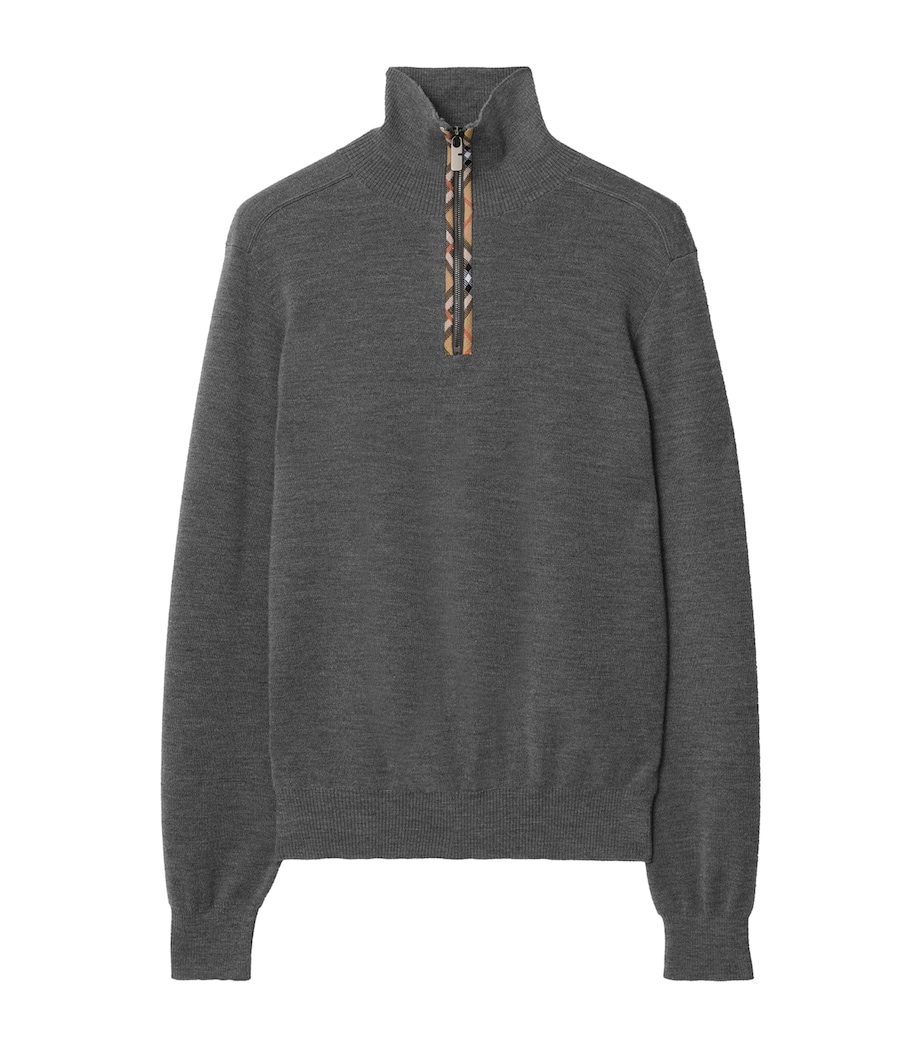 Wool Check-Trim Sweater GREY Image 1