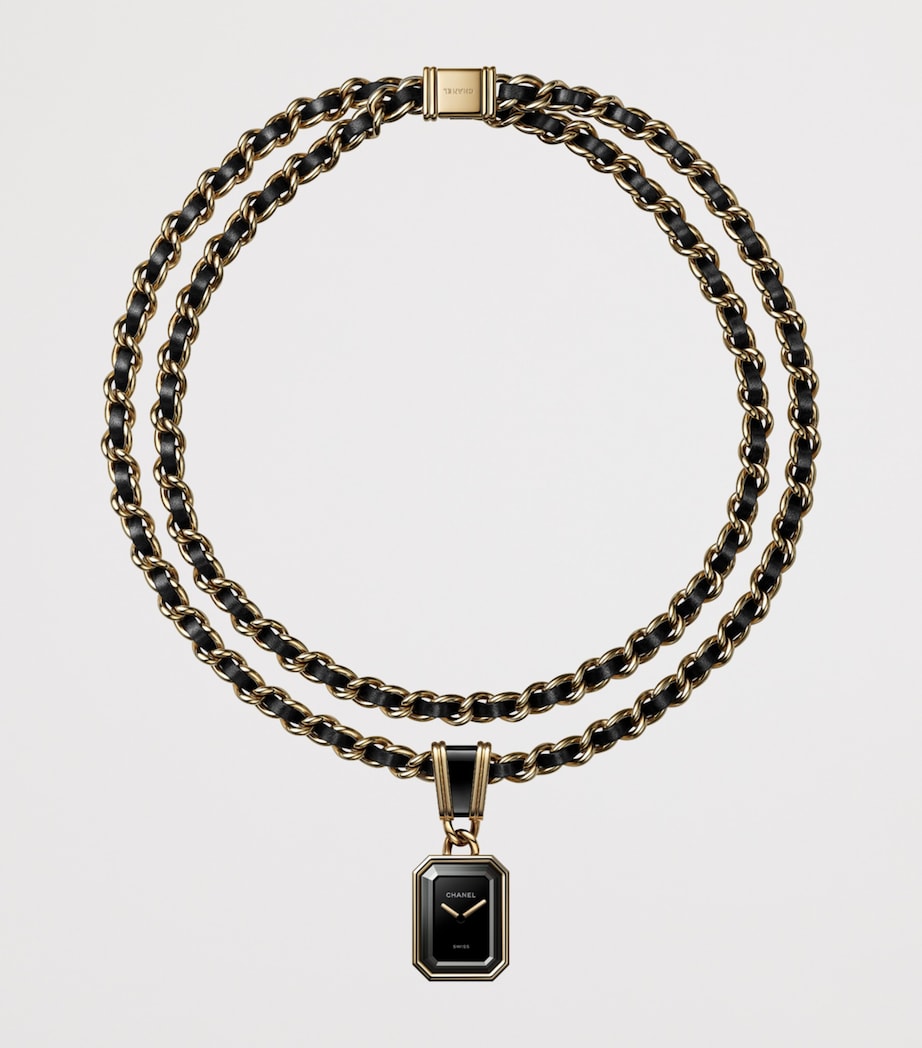 Yellow Gold and Leather Première Iconic Chain Necklace Watch 26.1mm BLACK Image 3