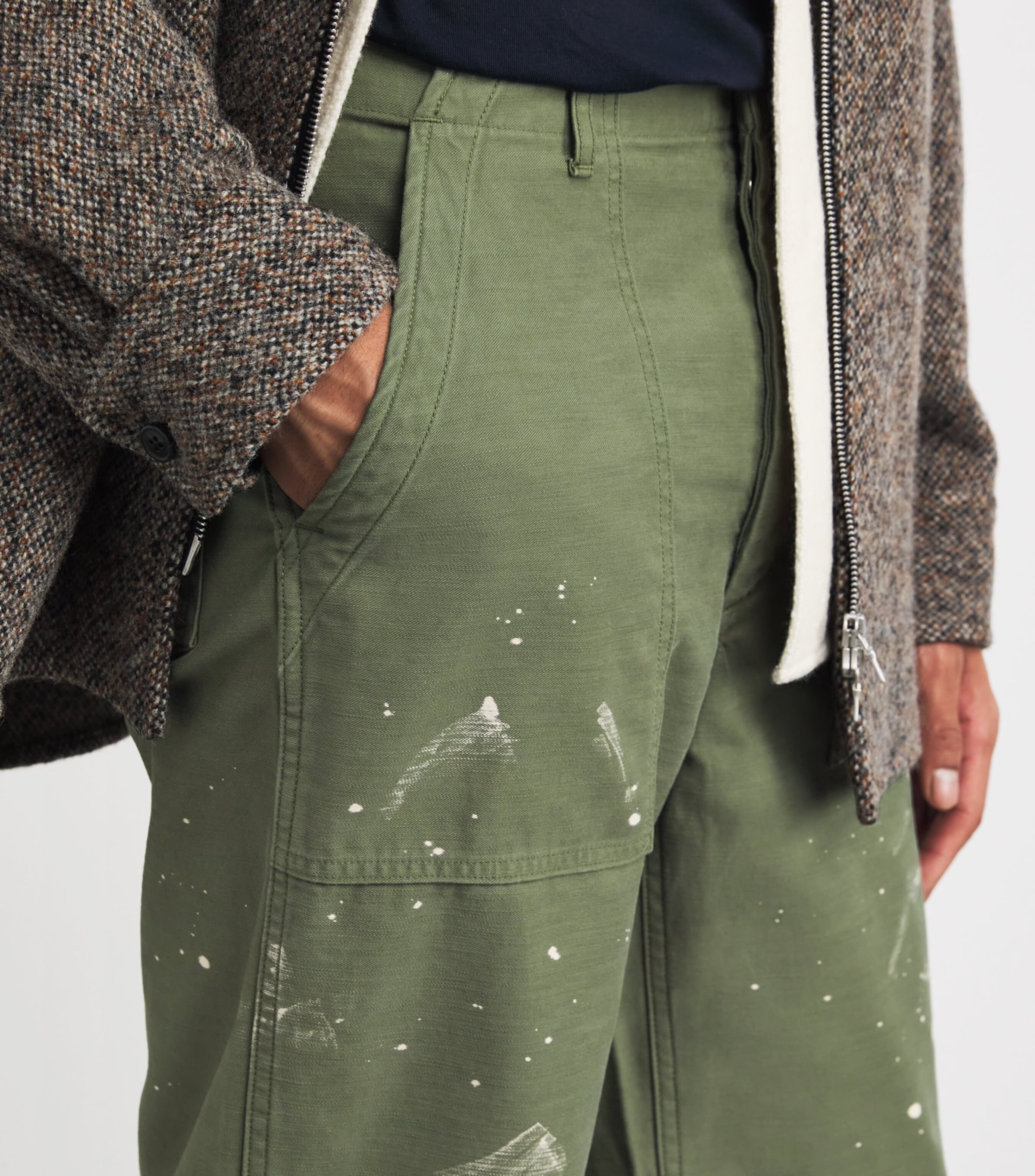 Cotton Bleached Chinos OLIVE GREEN Image 6