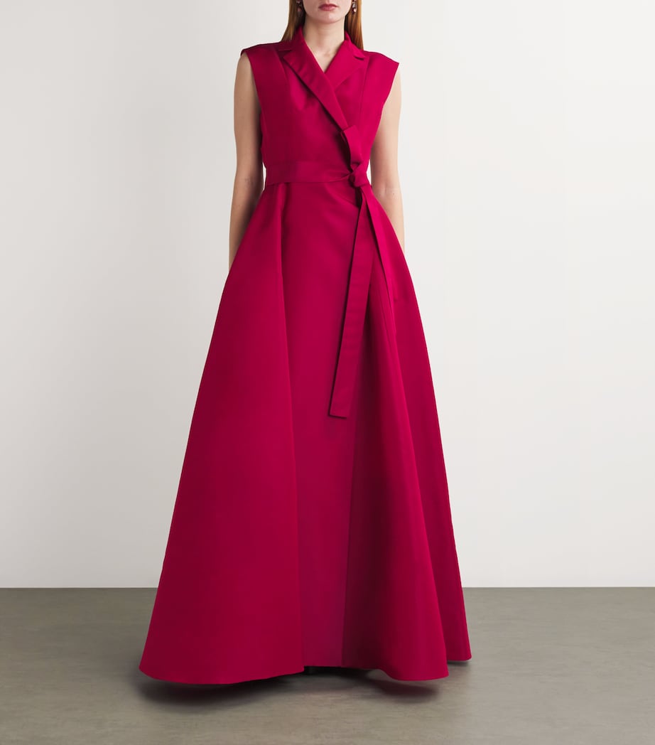 carolina herrera red long dress Brocade Long Shirt Dress red