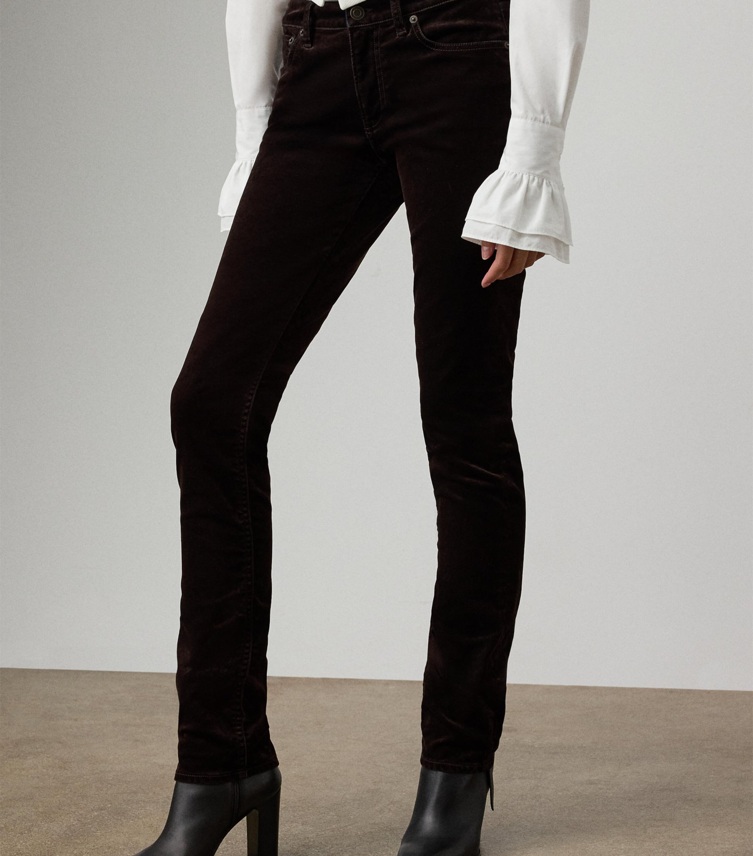 Stretch-Velvet Seth Trousers DARK BROWN Image 2