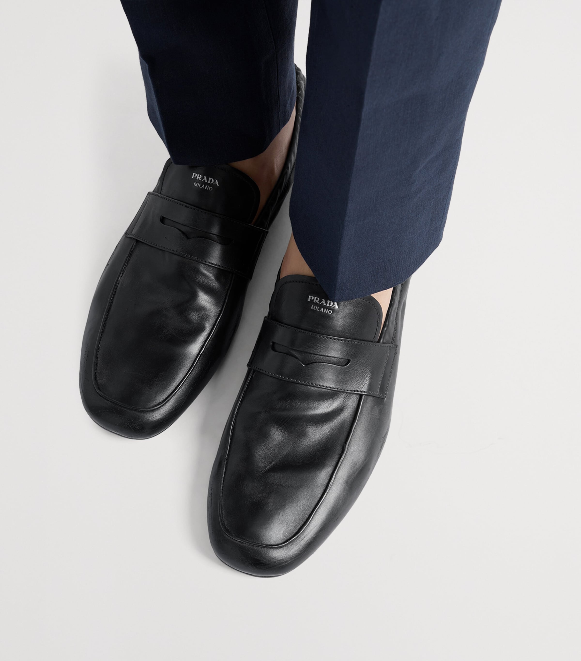 靴 Prada archive Loafer leather shoes Prada Antiqued Leather Shuffle Loafers | Harrods UK