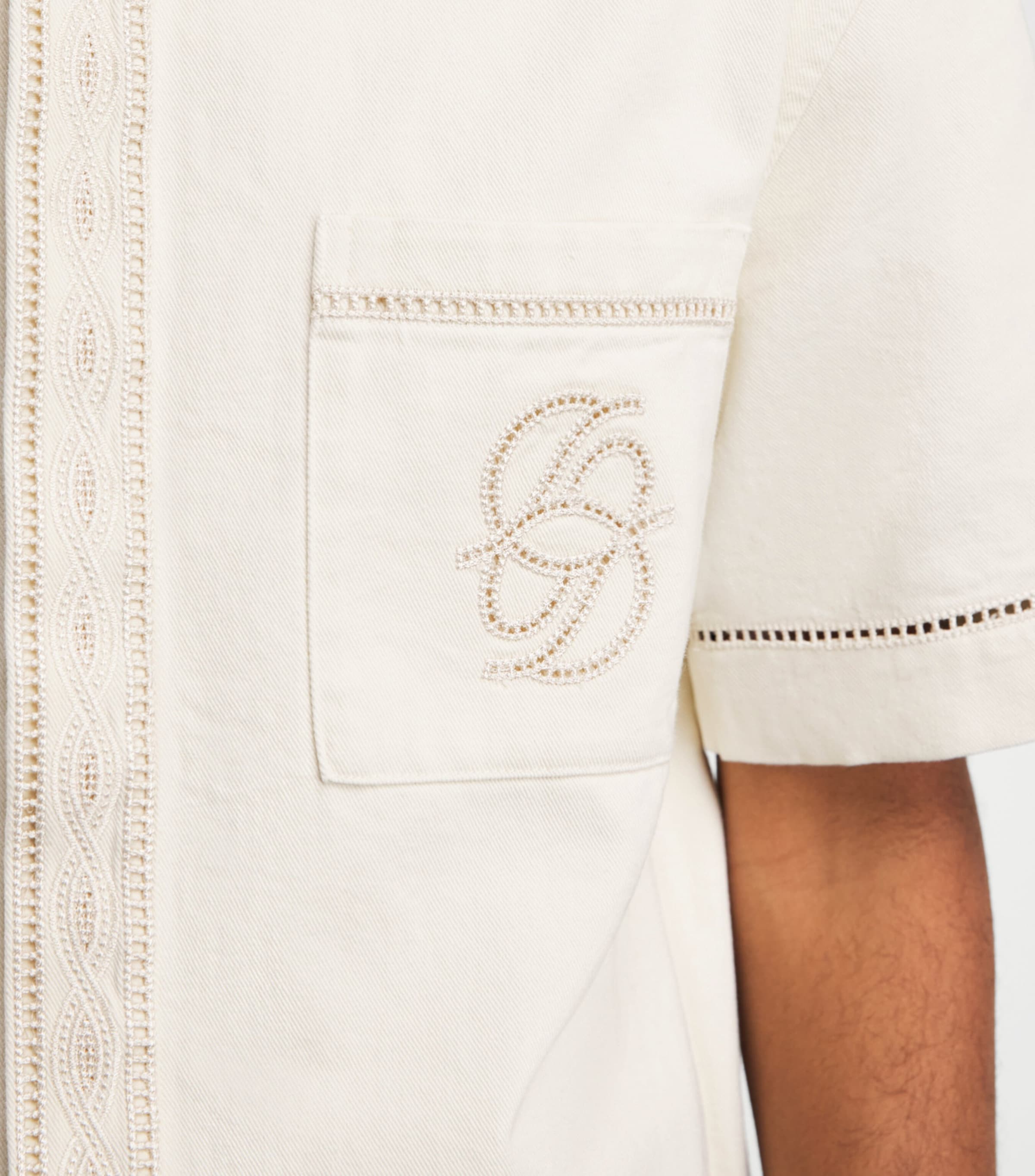 Drôle De Monsieur Mens Cotton Embroidered Short-Sleeve Shirt Ow / Off White Image 3