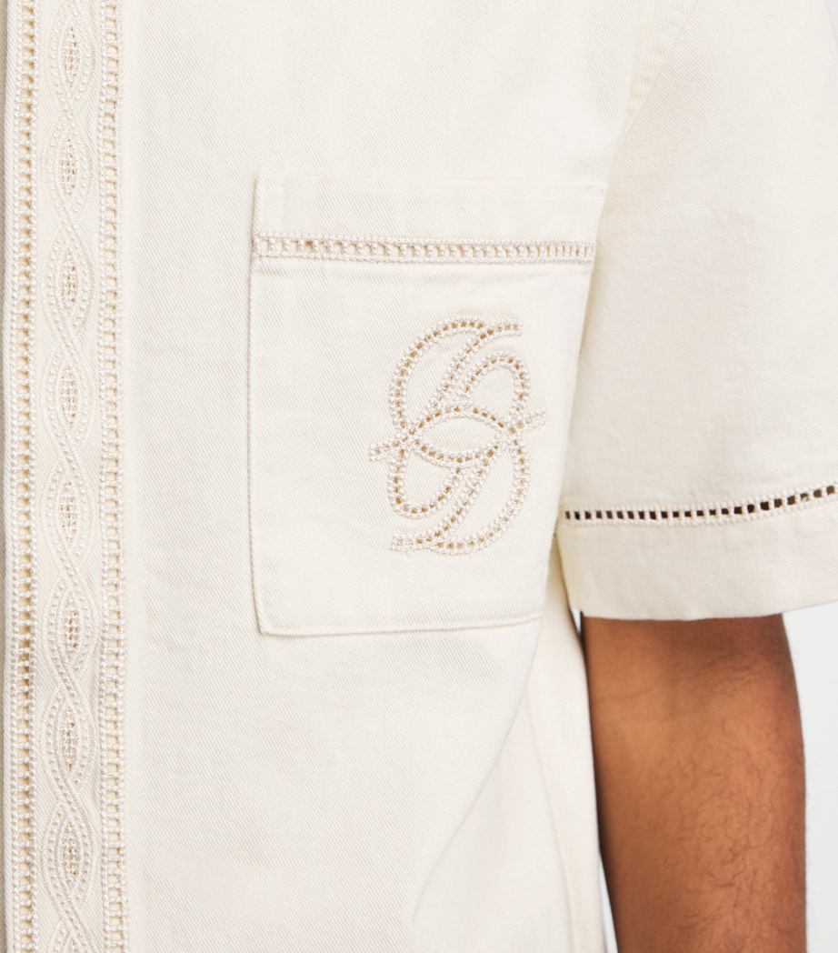 Drôle De Monsieur Mens Cotton Embroidered Short-Sleeve Shirt Ow / Off White Image 3