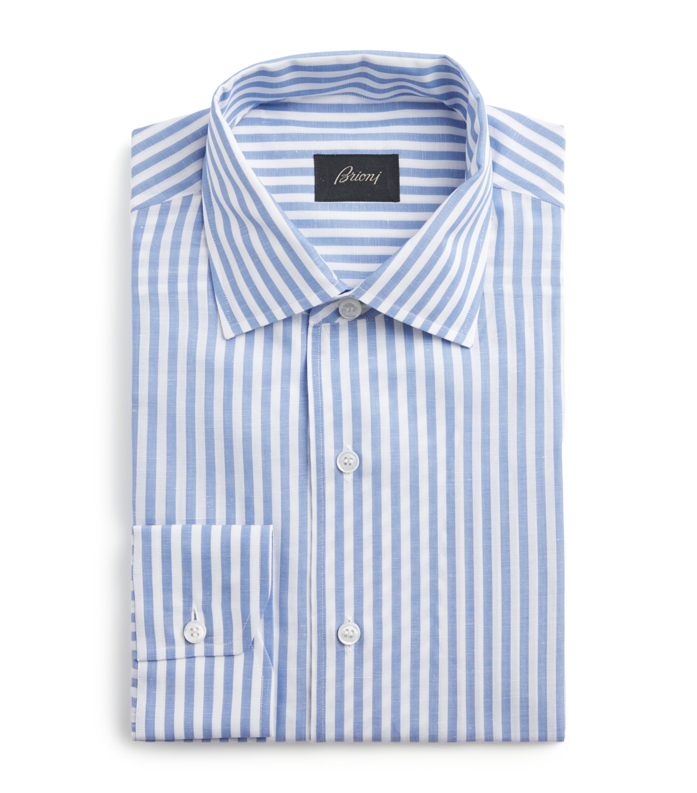 Brioni Mens Cotton-Linen Stripe Shirt Image 1