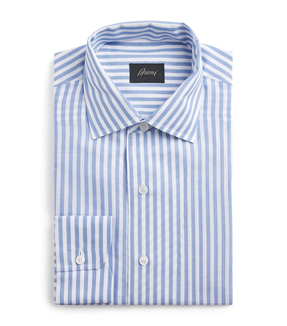Brioni Mens Cotton-Linen Stripe Shirt Image 1