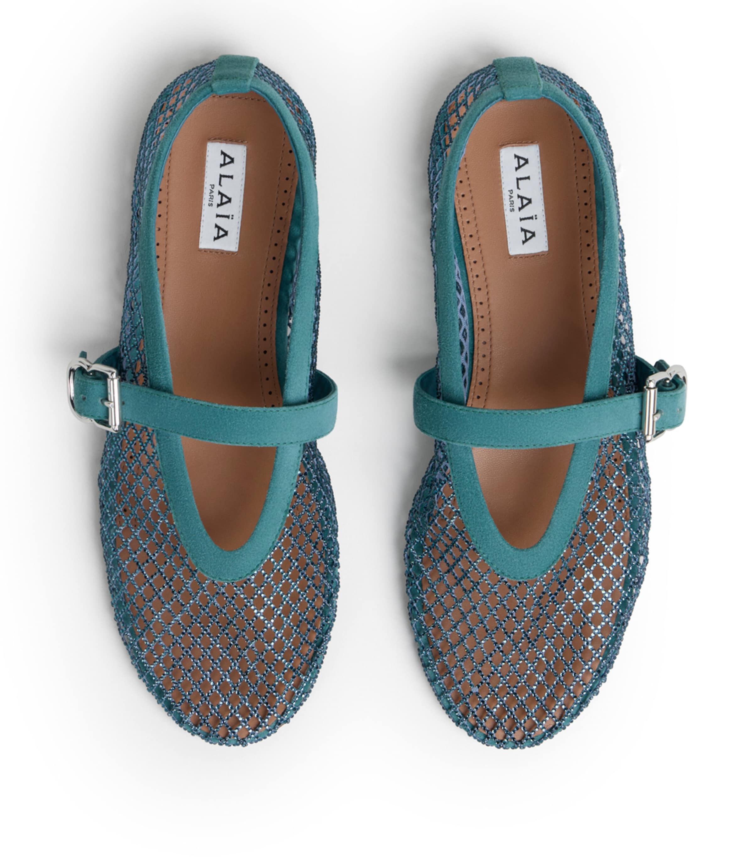 Alaïa Mesh Embellished Ballet Flats Green Grey Image 2