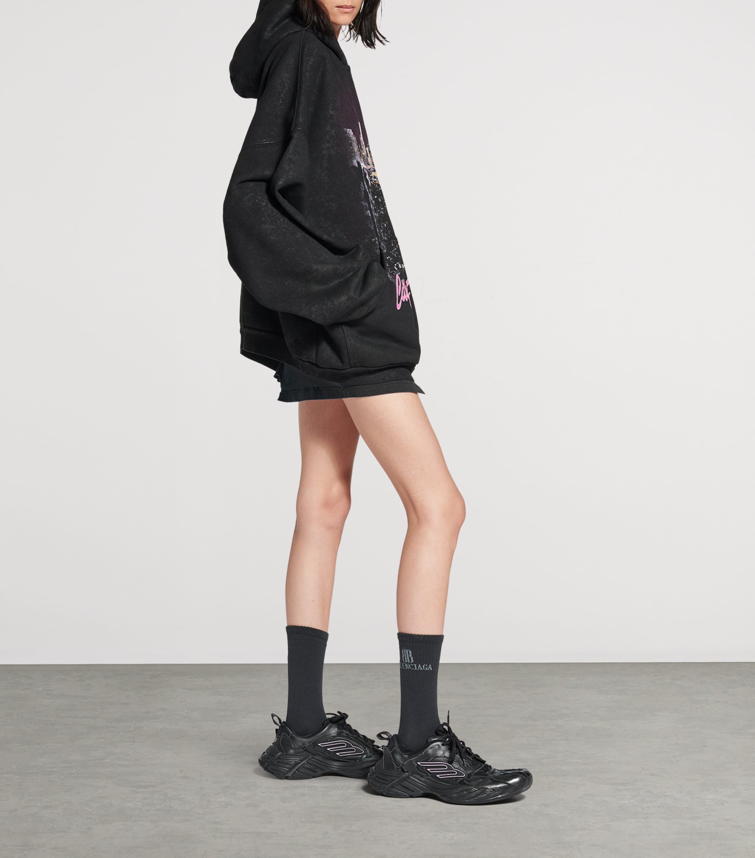 【送料込】BALENCIAGA★City Of Angels ジップアップフーディー City Of Angels Outerwear Zip-up Hoodie in Black Faded