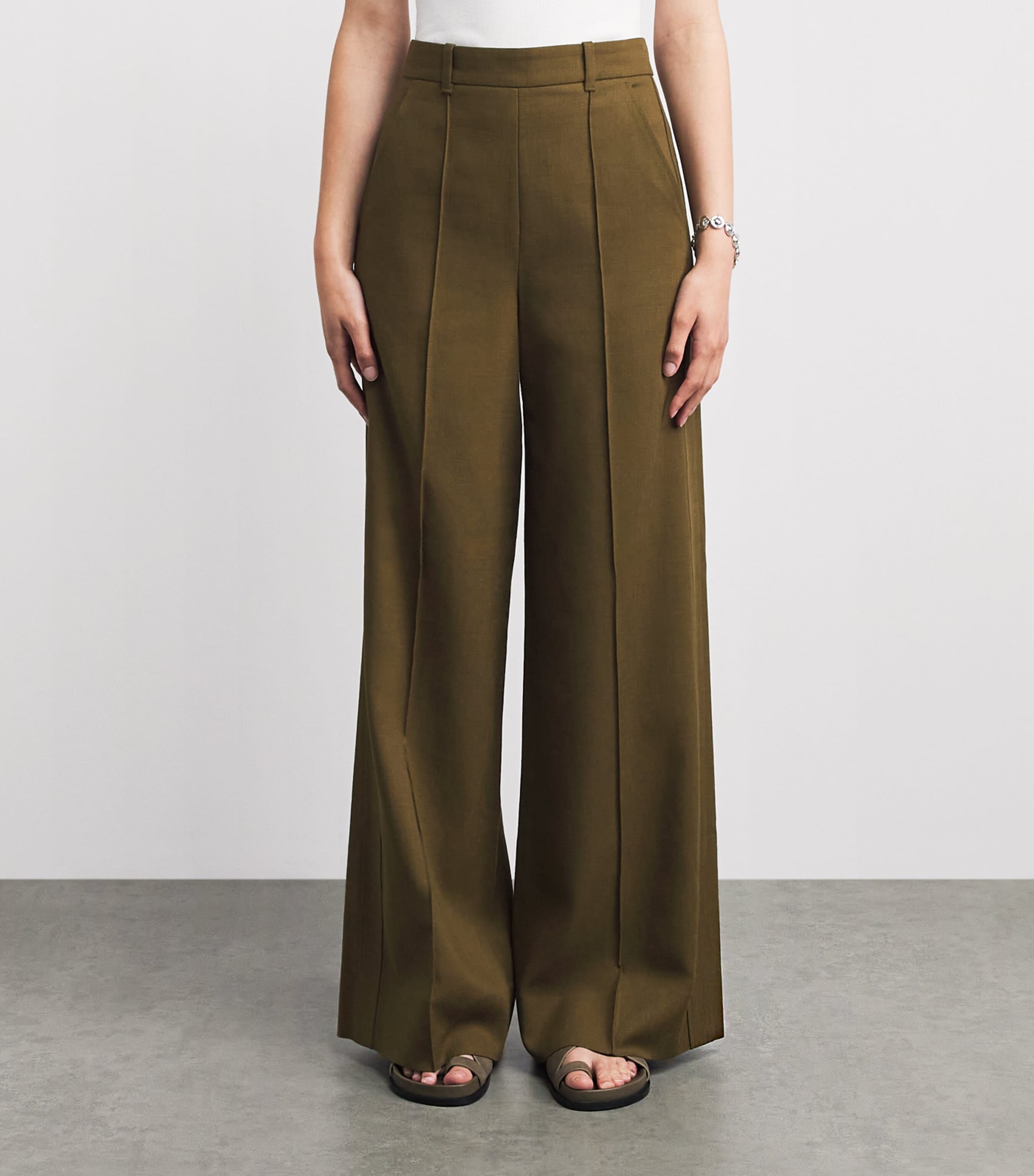 ME+EM Womens Forever Wide-Leg Trousers Olive Green Image 4