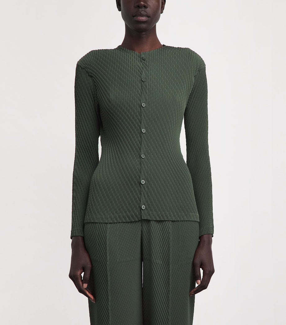 Issey Miyake Womens Rhombus Pleats Cardigan Dark Green Image 4