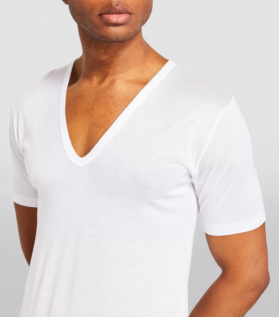 Cotton V-Neck T-Shirt 01 WHITE Image 6