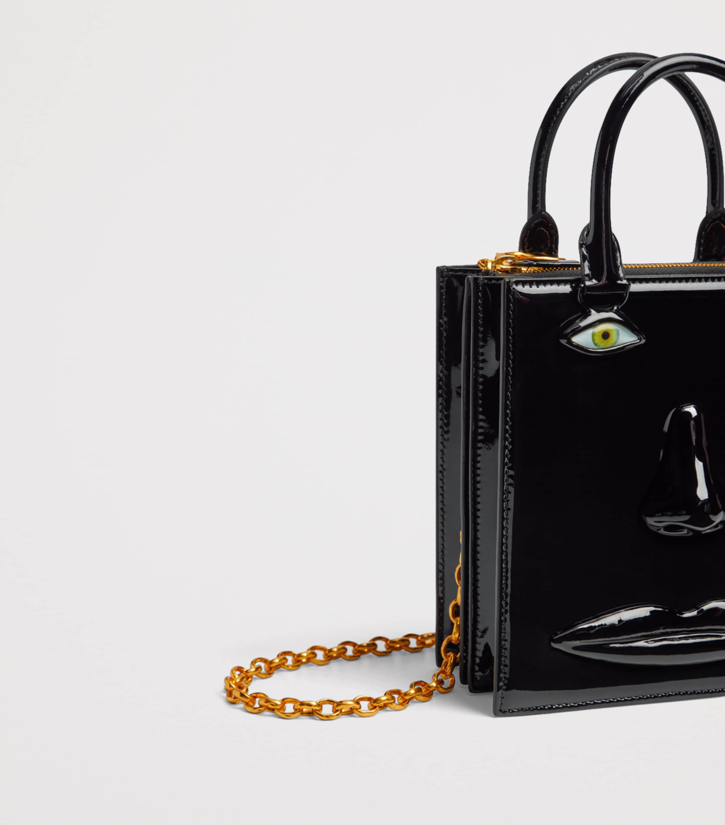Schiaparelli Patent Calfskin Face Top-Handle Bag Black Image 6