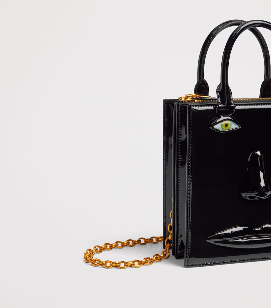 Schiaparelli Patent Calfskin Face Top-Handle Bag Black Image 6