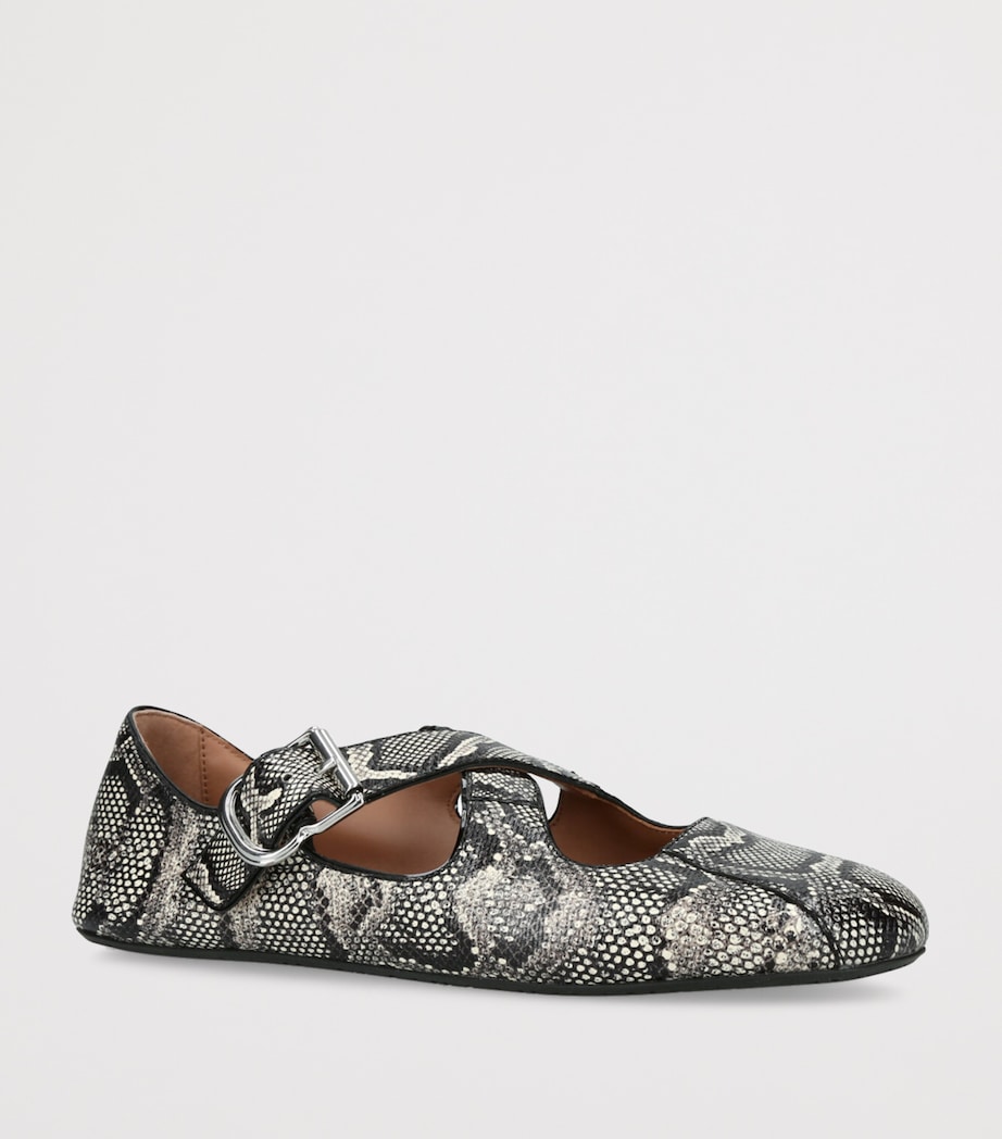 Snakeskin Criss-Cross Ballet Flats WHITE/BLK Image 3