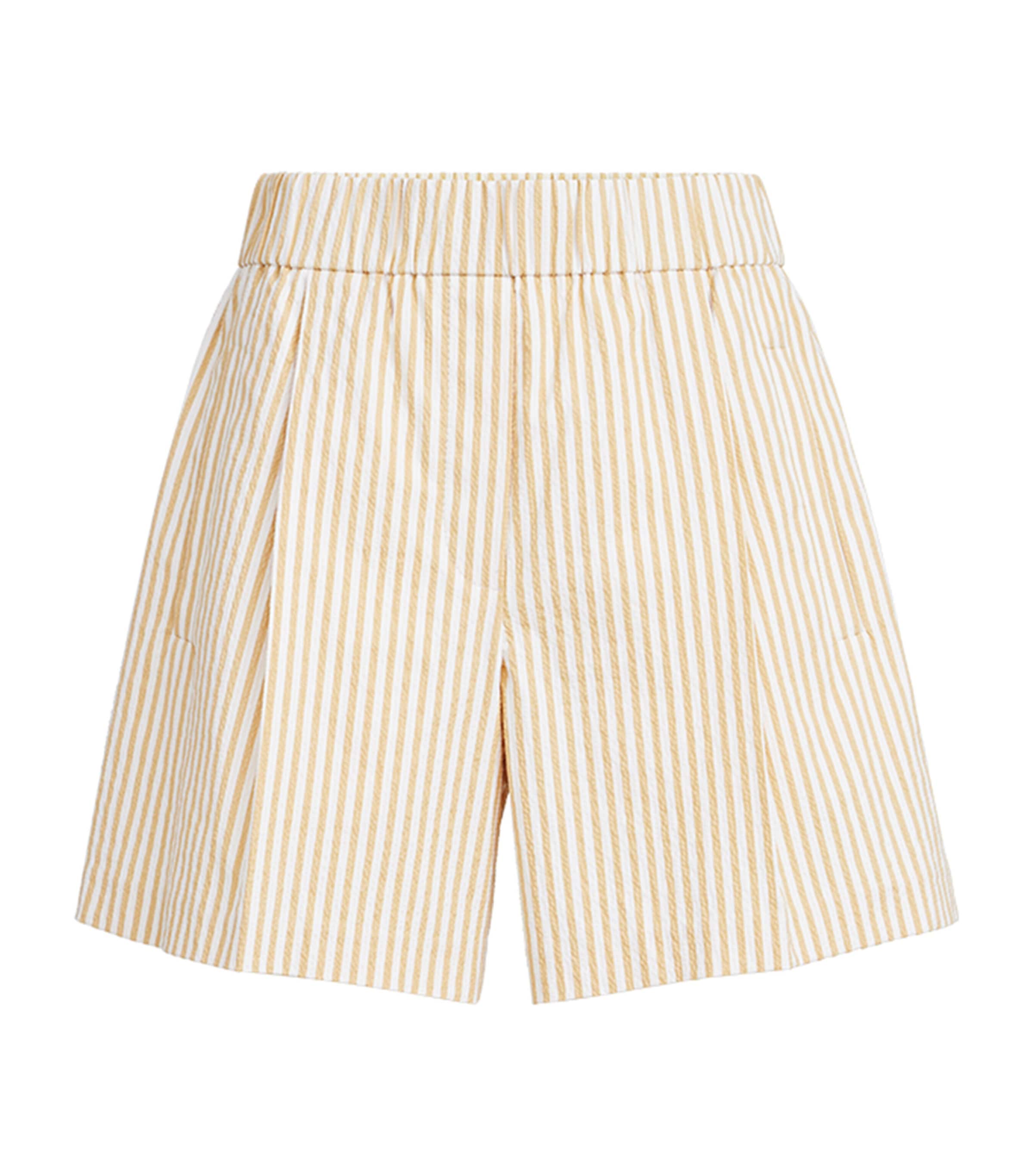 Brunello Cucinelli Womens Techno-Cotton Seersucker Stripe Shorts Image 1