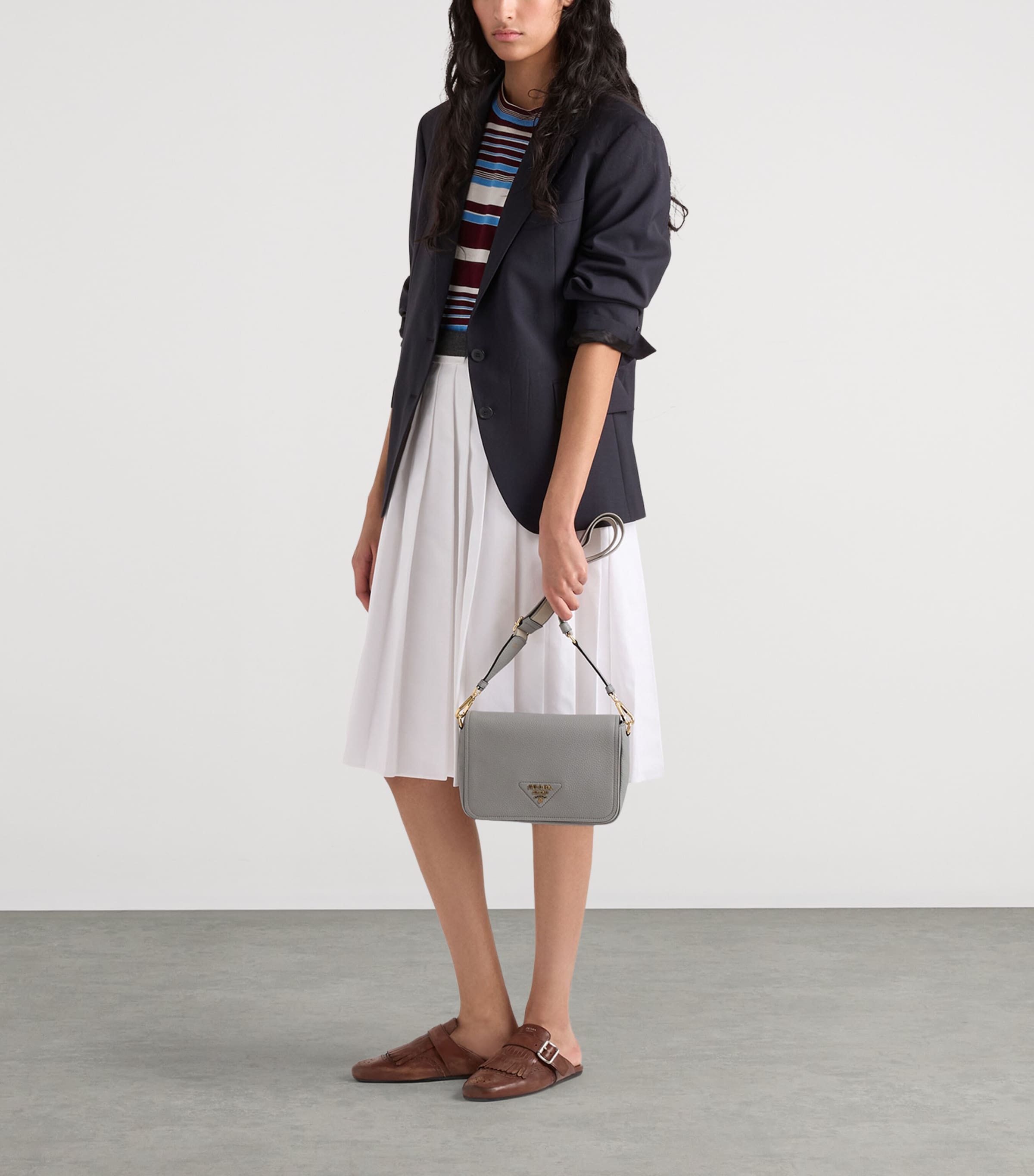 Prada Grained Leather Shoulder Bag Grey Image 2
