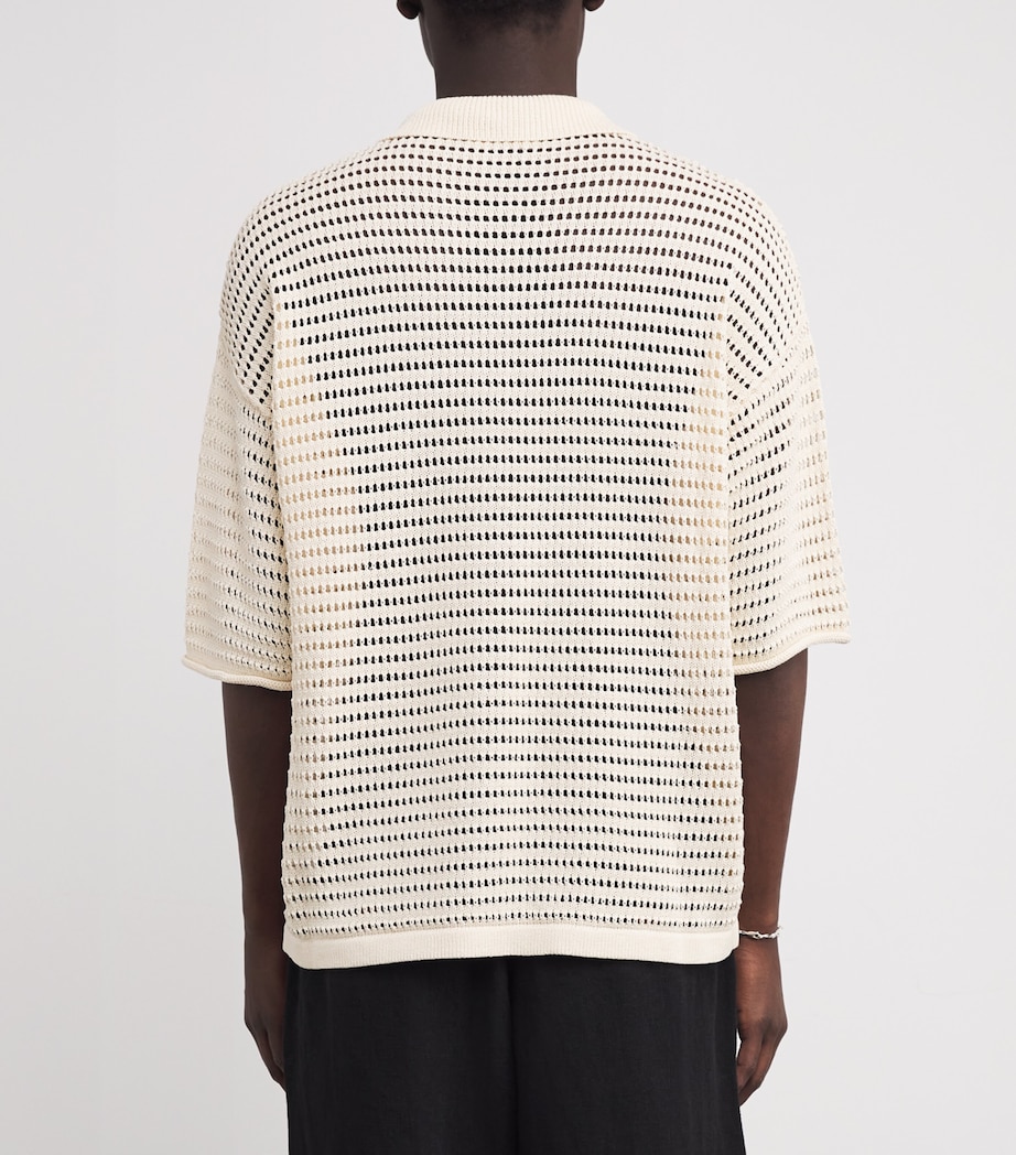 Crochet Floral Logo Polo Shirt CREAM Image 4