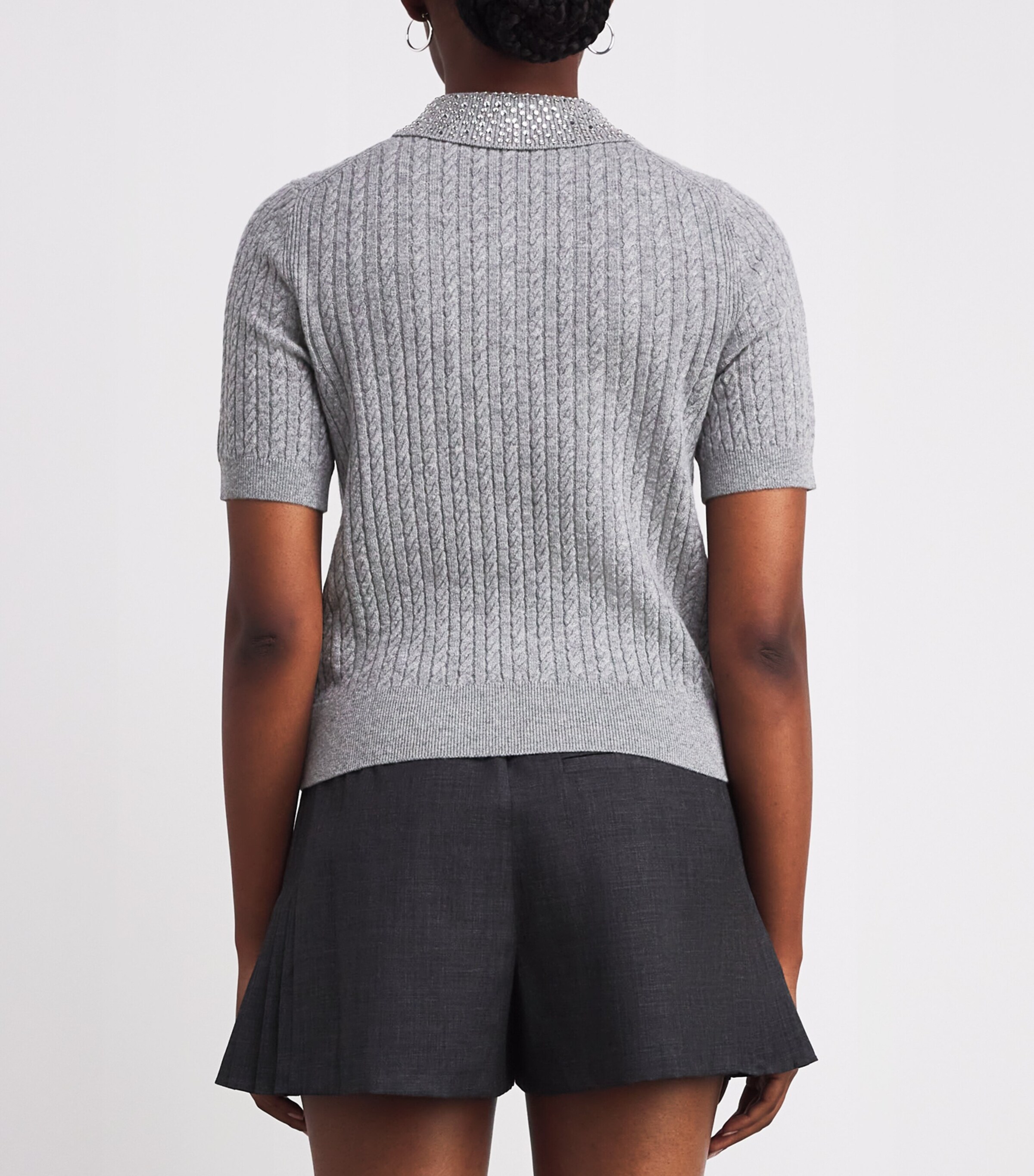 Wool Embellished Polo Shirt GREY Image 4