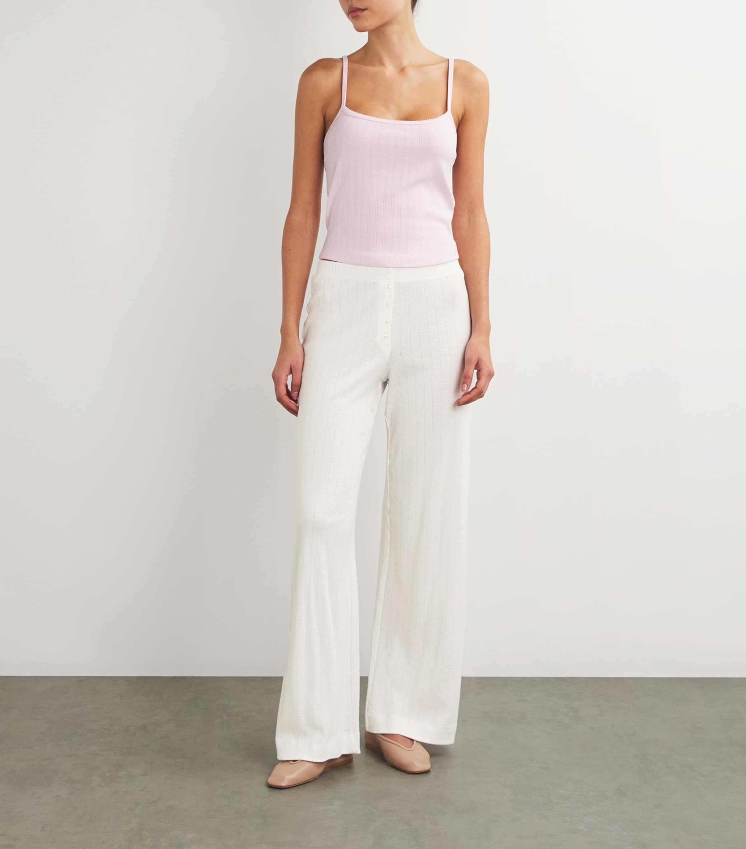 Cotton Pointelle Lounge Trousers WHITE Image 2
