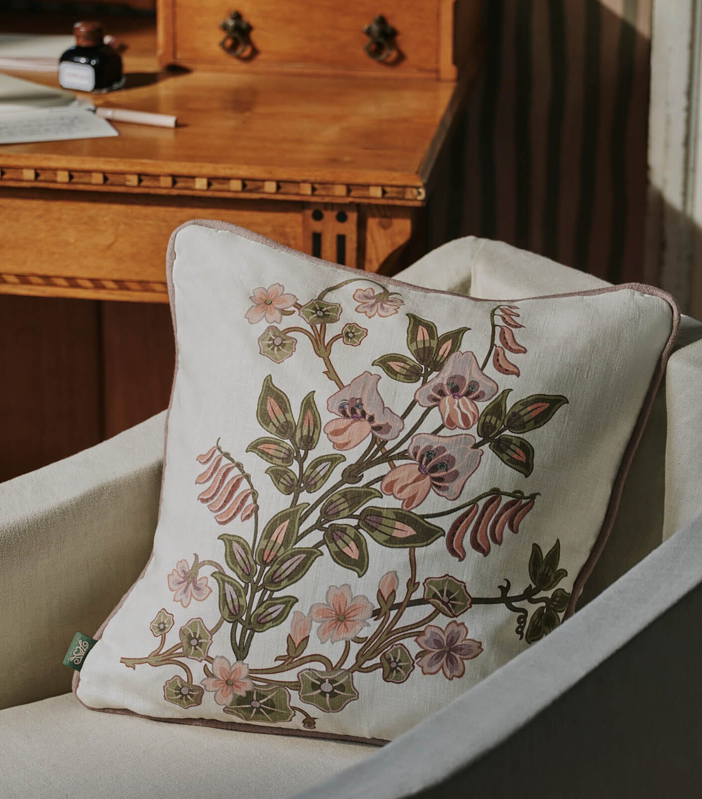 Medium Hemp The Dancing Orchids Cushion (45cm x 45cm) ECRU Image 3