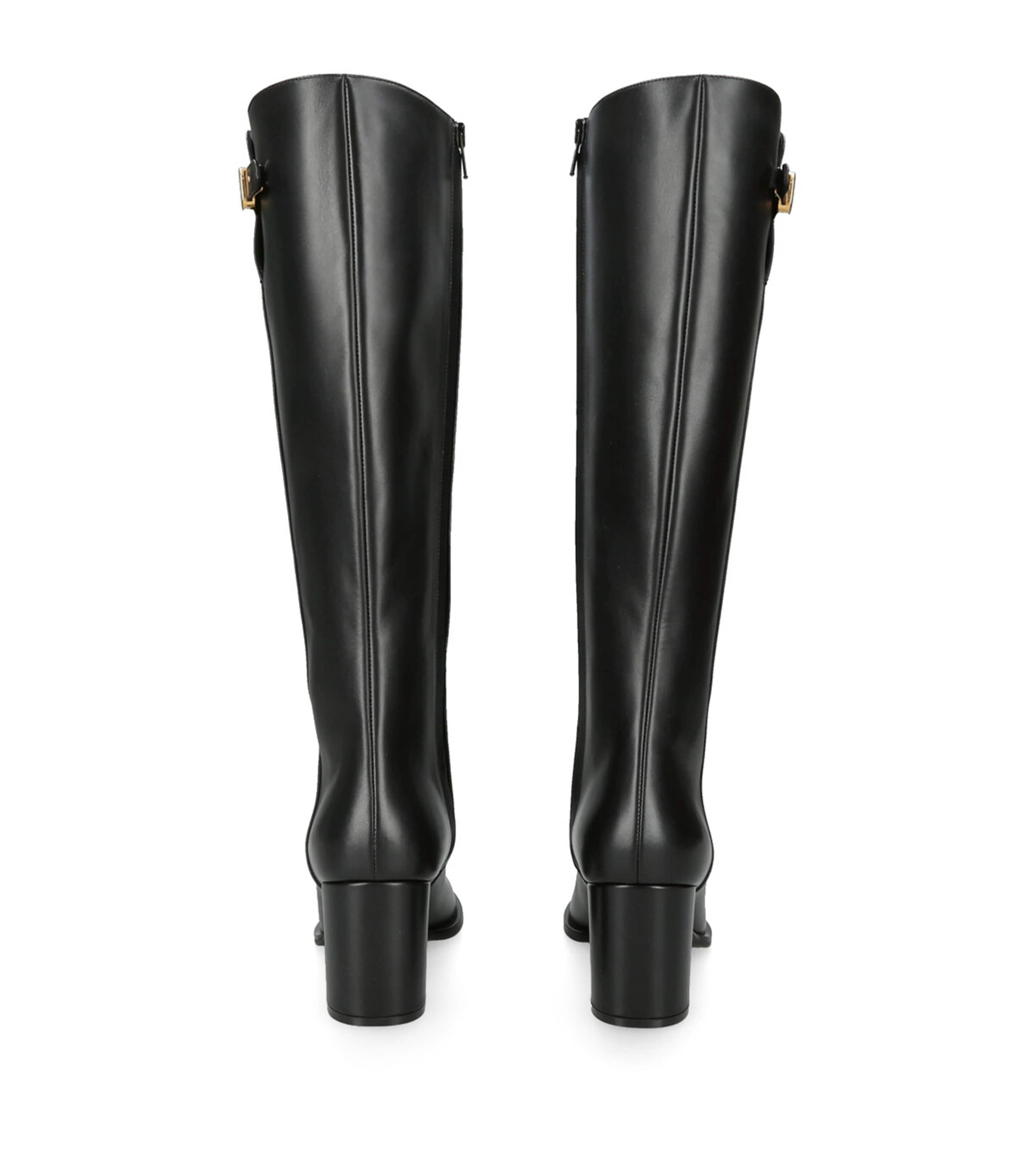 Leather VLogo Knee-High Boots 70 BLACK Image 2