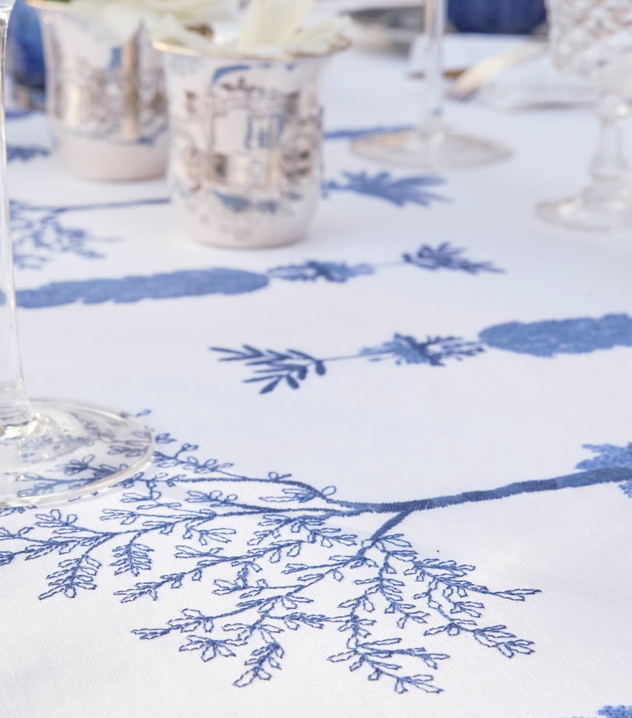 Linen Embroidered Midi Tablecloth (170cm x 320cm) WHITE/BLUE Image 2