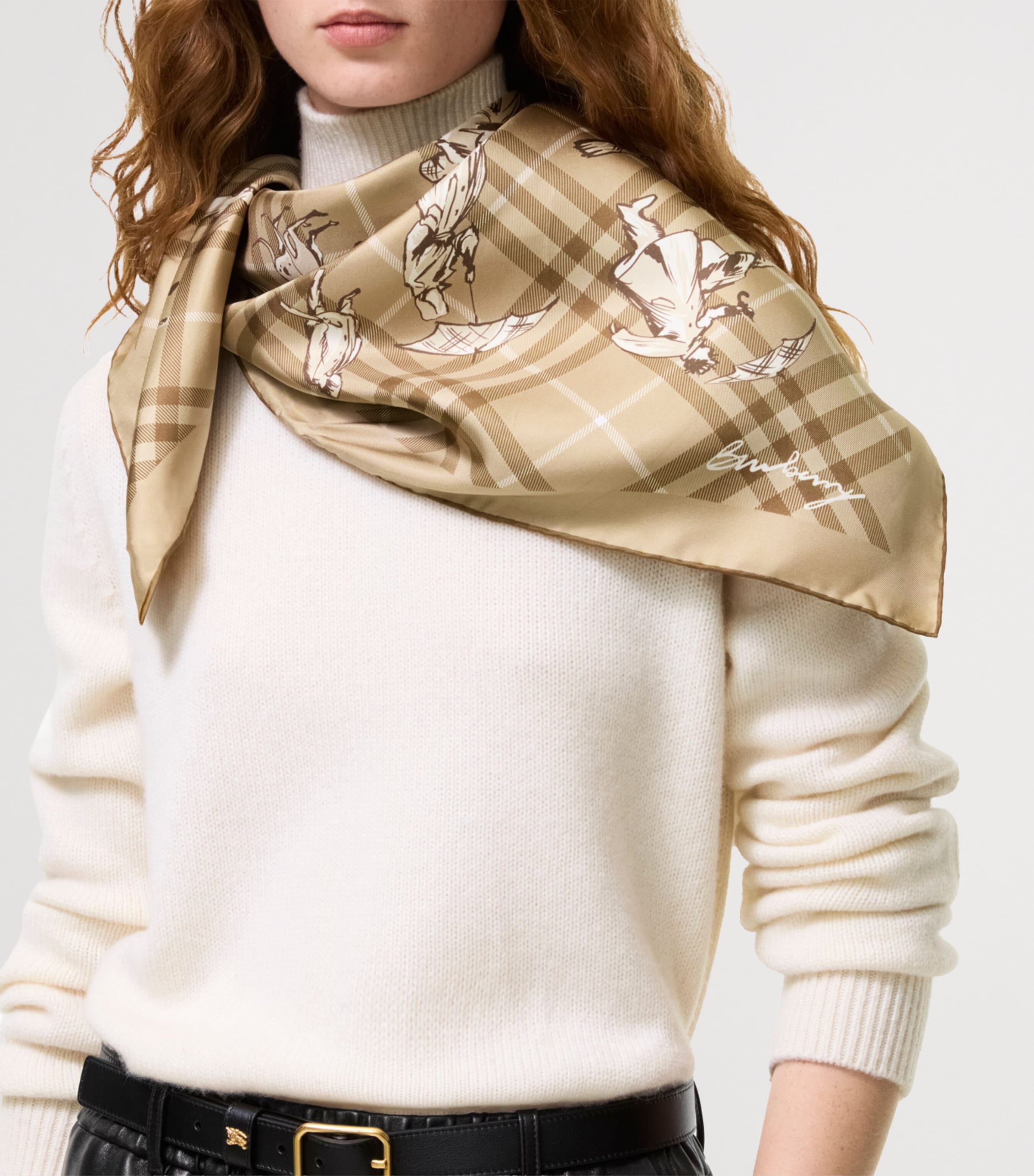 Burberry Silk Check Mates Scarf Finch Beige Image 2