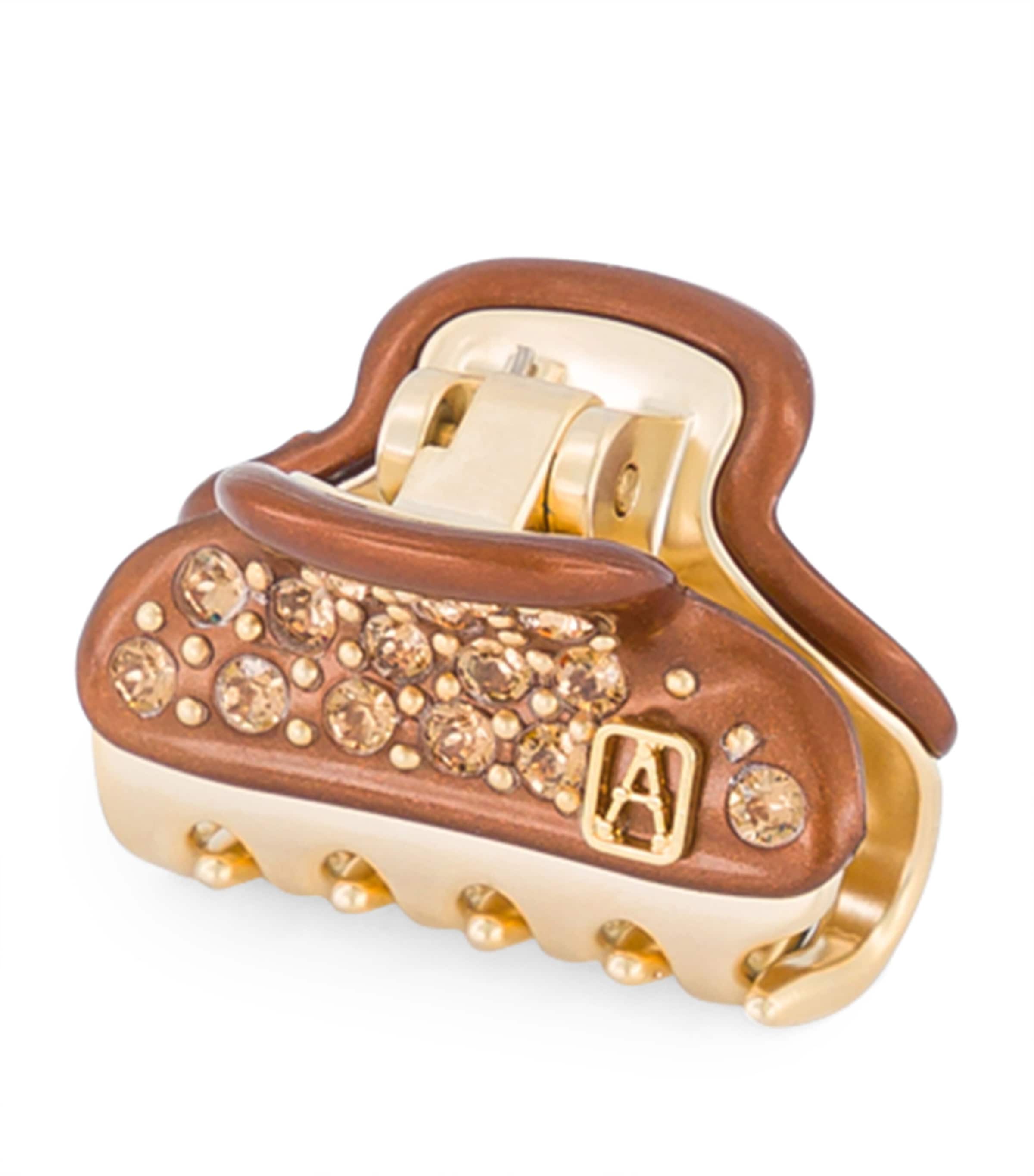 Gold-Plated Crystal-Embellished Claw Hair Clip X4- PAIL BRUN/OR Image 2