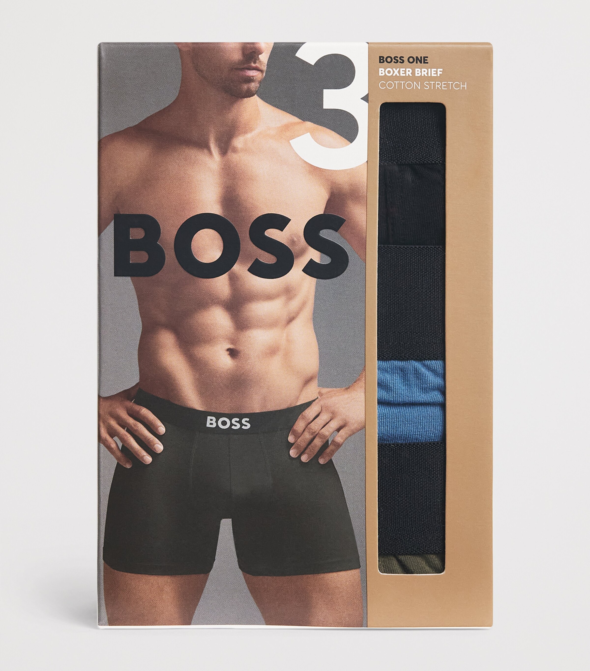 BOSS Mens Stretch-Cotton Boss One Trunks (Pack of 3) Open Green Image 4