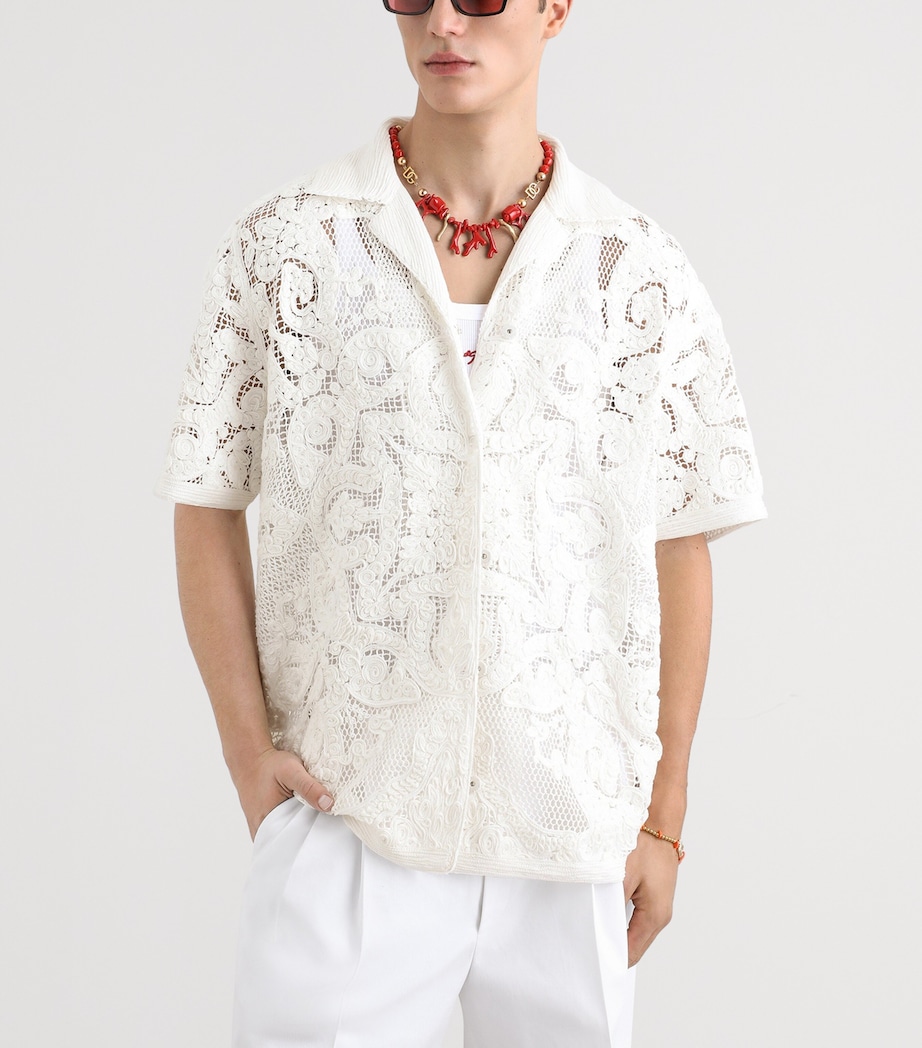 Dolce&Gabbana Mens Cotton Embroidered Short-Sleeve Shirt Panna Image 4