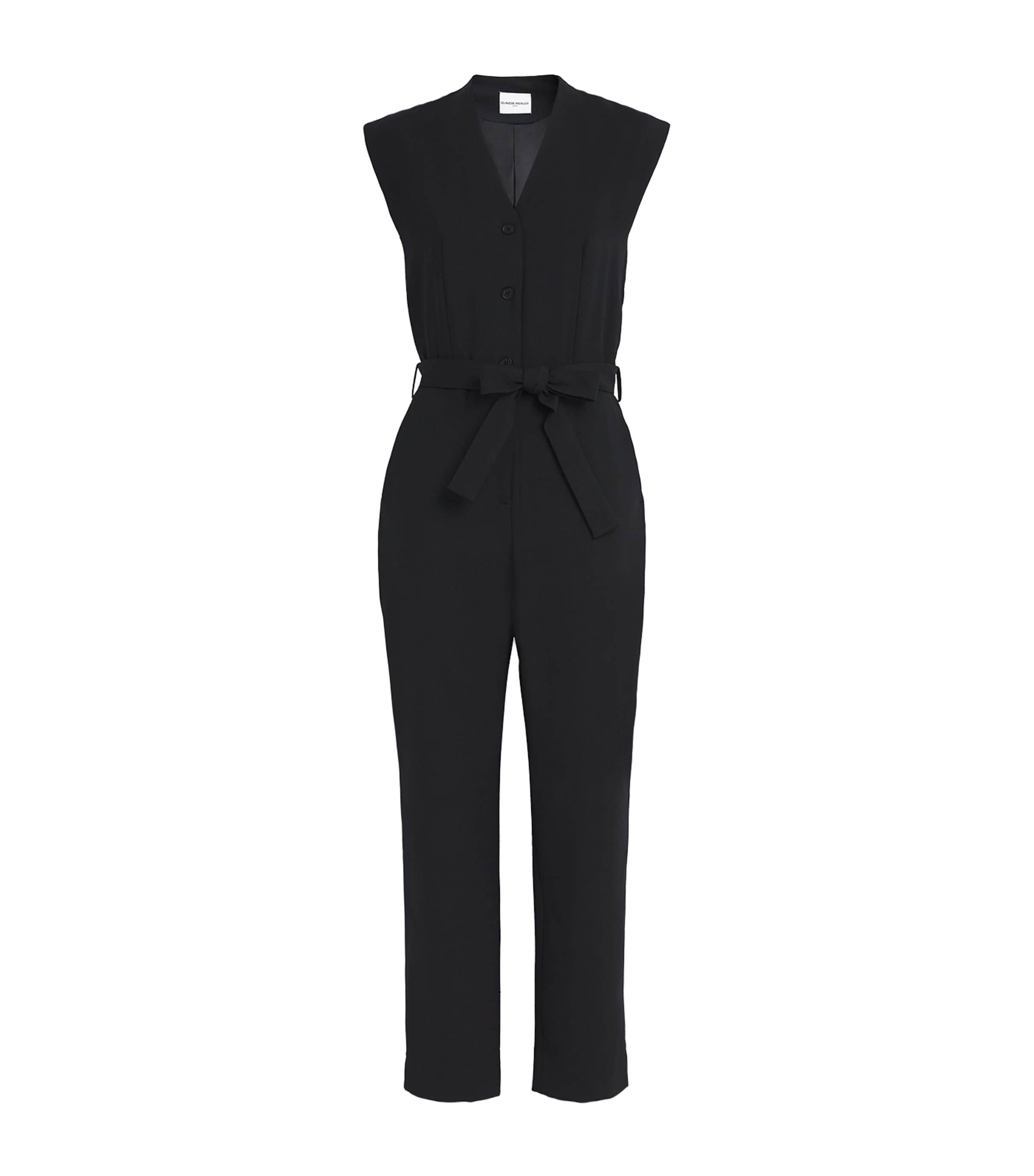Claudie Pierlot Womens Noir / Gris Sleeveless Cropped Woven Jumpsuit In Black