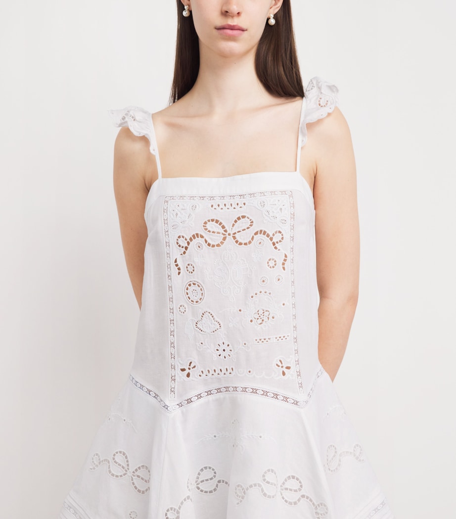 Self-Portrait Womens Linen-Cotton Embroidered Mini Dress White Image 5