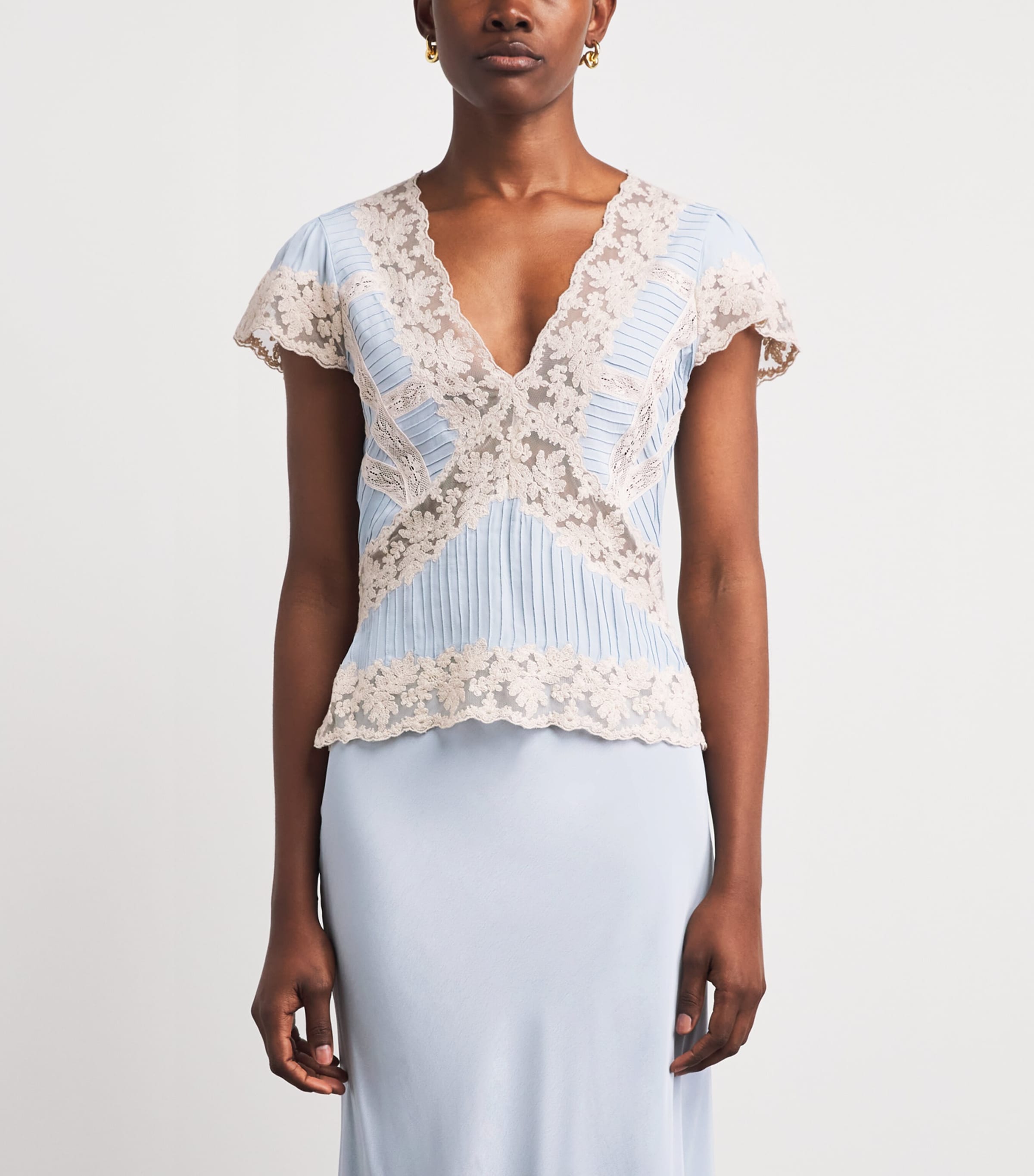 Rixo Womens Lace-Detail Vittoria Top Bluebell Image 4