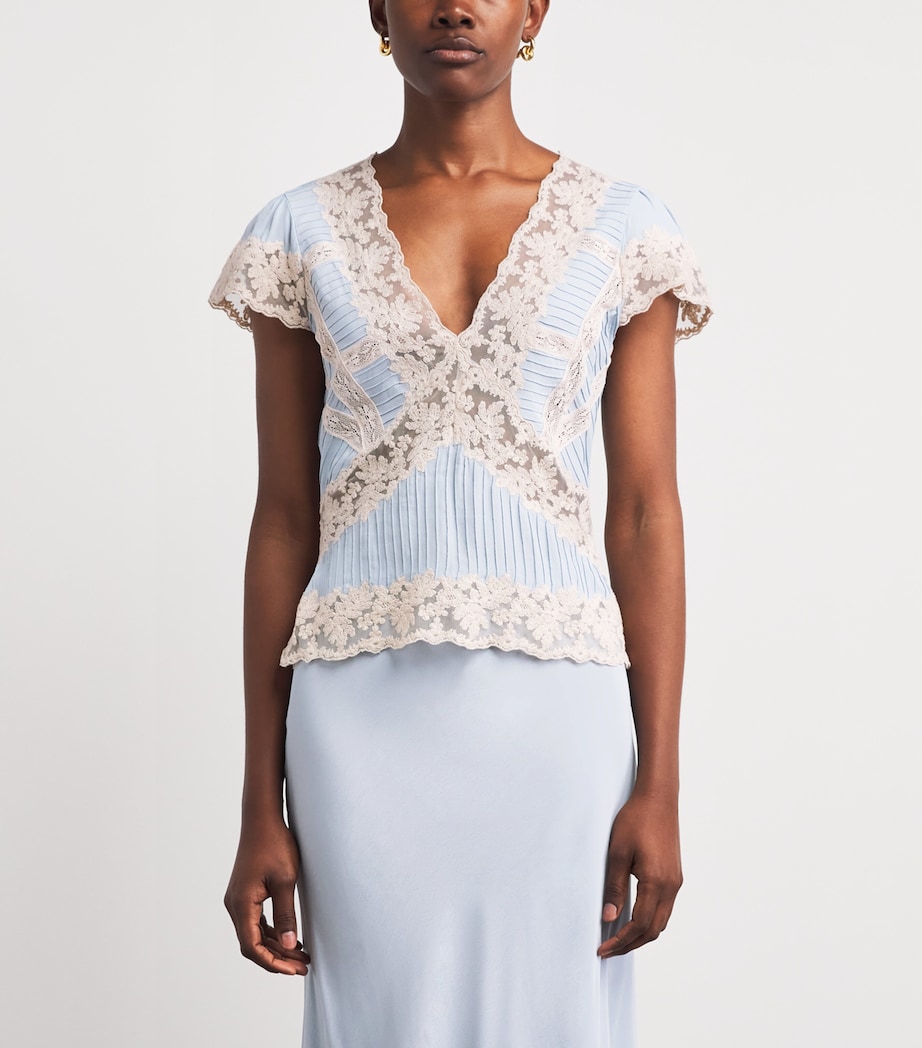 Rixo Womens Lace-Detail Vittoria Top Bluebell Image 4