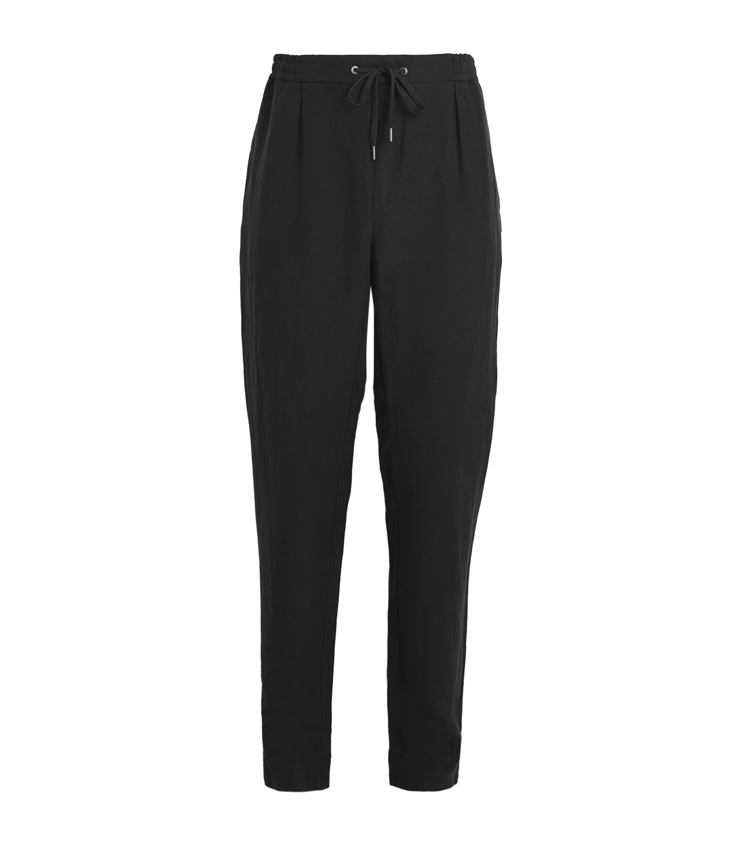 Shop Ralph Lauren Purple Label Silk-linen Trousers In Black