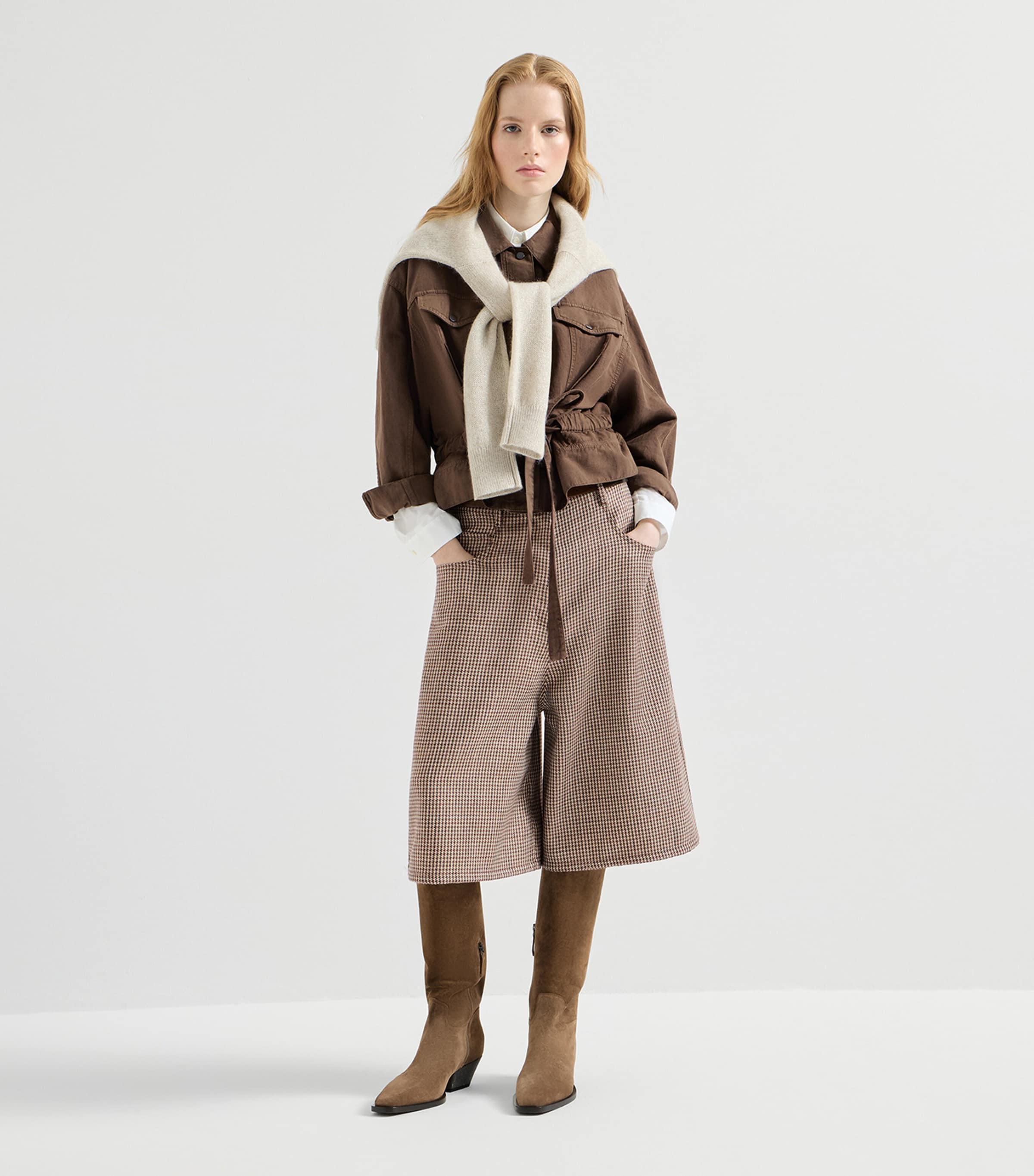 Brunello Cucinelli Womens Cotton-Linen Waist-Tie Jacket Dark Brown Image 3
