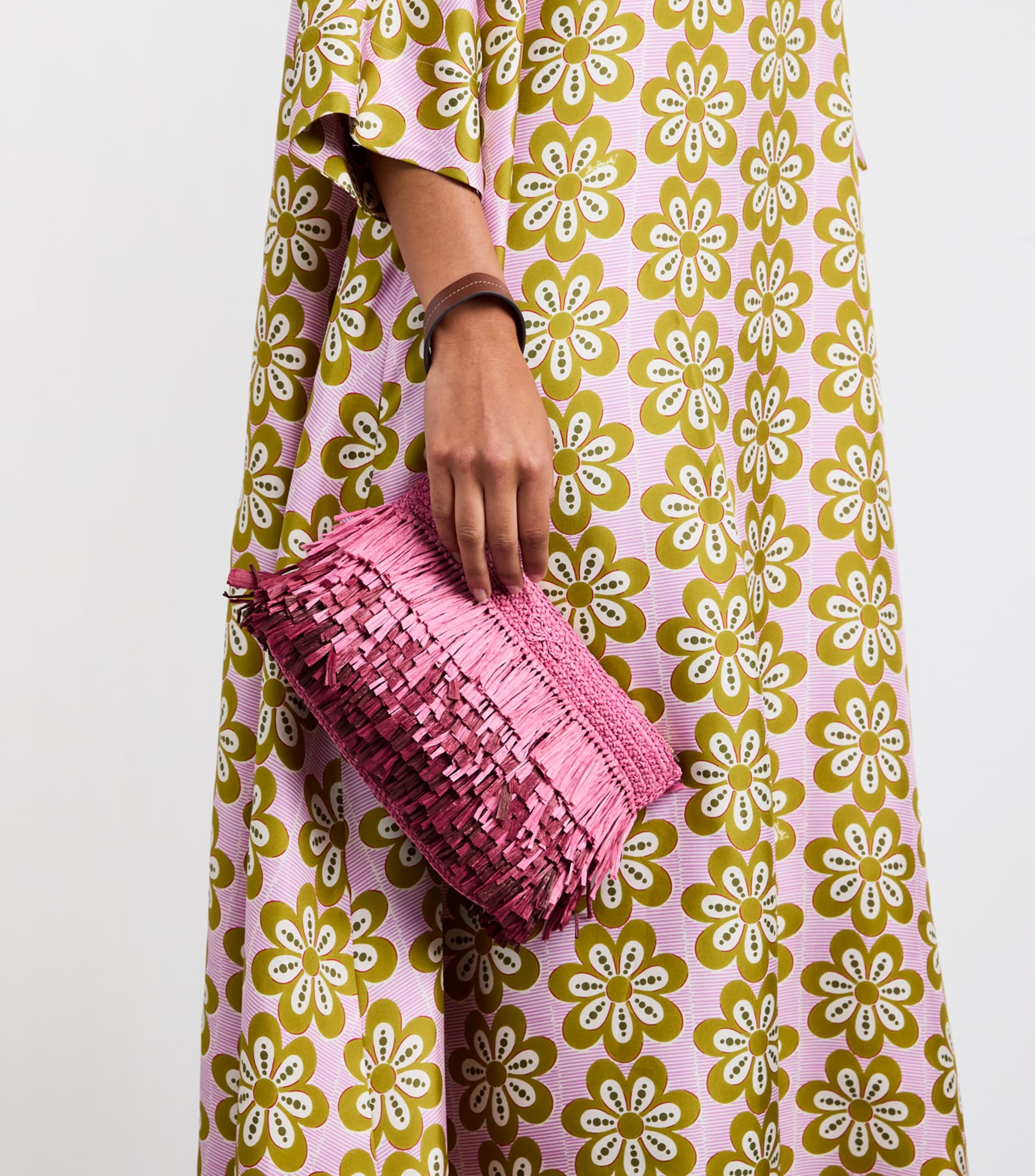 Anya Hindmarch Pink Straw Shag Clutch Bag | Harrods UK