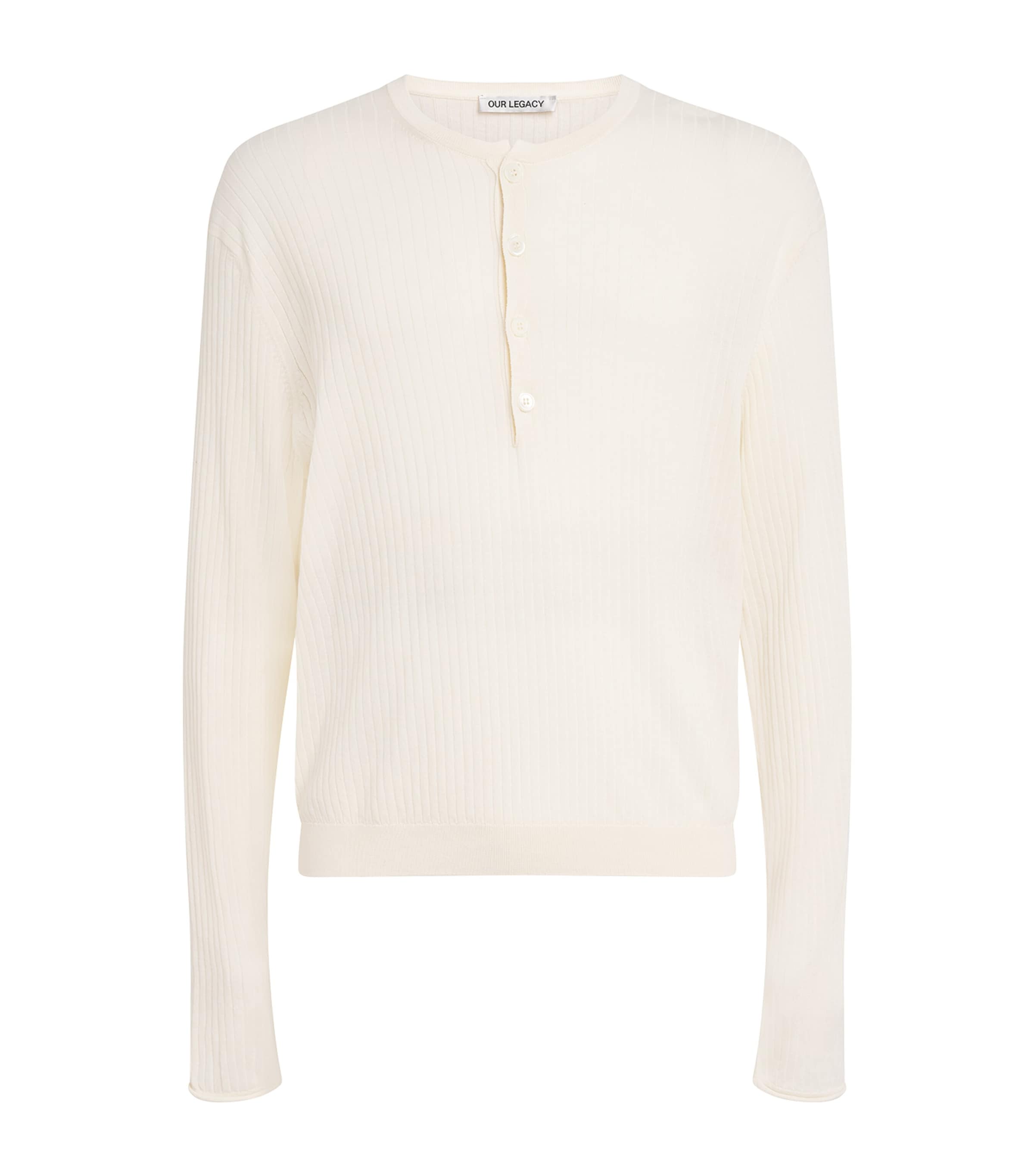Our Legacy Cotton Ribbed Henley Top Ivory